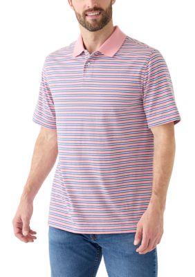 Saddlebred Men's Short Sleeve Striped Jersey Polo Shirt, Pink, 2XL