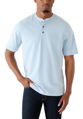 Saddlebred Men's Short Sleeve Jersey Henley Shirt, Blue, 2XL