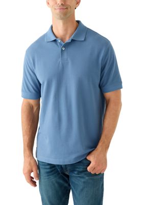 Saddlebred Men's Short Sleeve Pique Polo Shirt, Blue, Medium