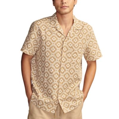 Lucky Brand Printed Linen Camp Collar Short Sleeve Shirt