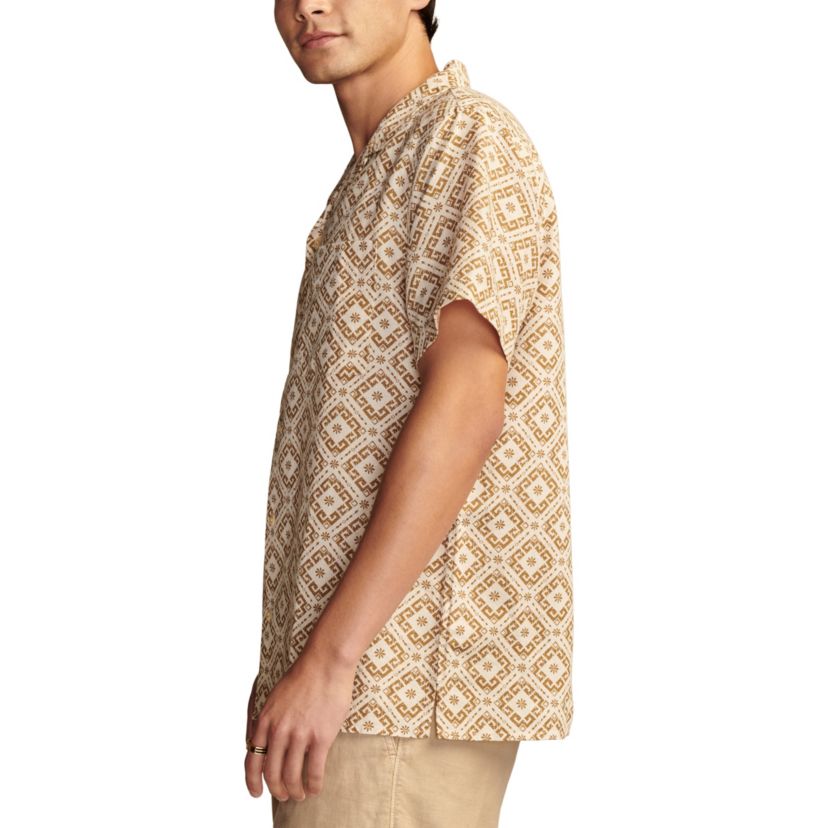 Lucky Brand Printed Linen Camp Collar Short Sleeve Shirt