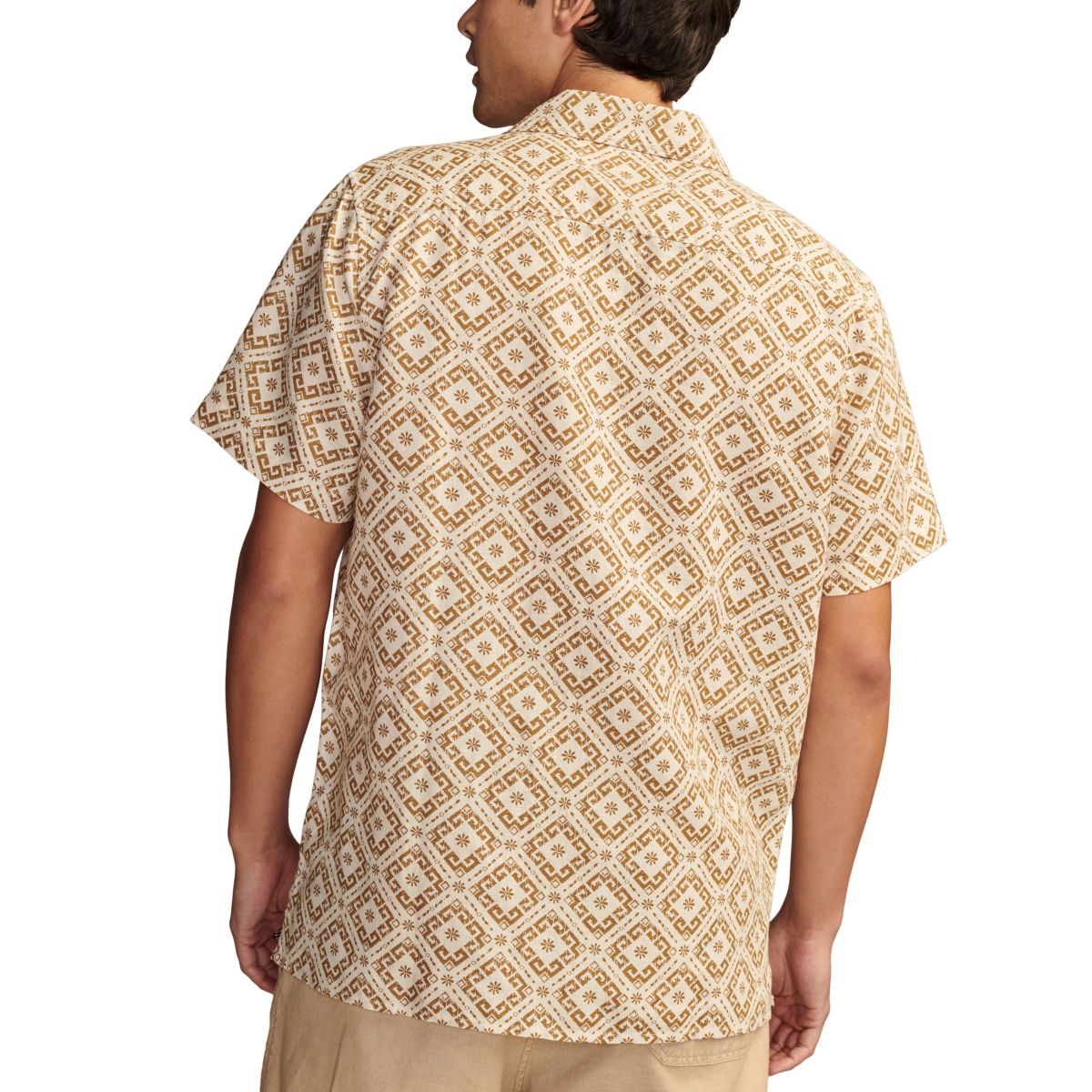 Lucky Brand Printed Linen Camp Collar Short Sleeve Shirt