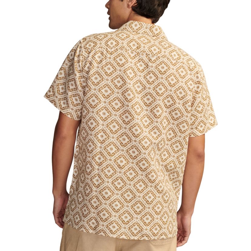 Lucky Brand Printed Linen Camp Collar Short Sleeve Shirt