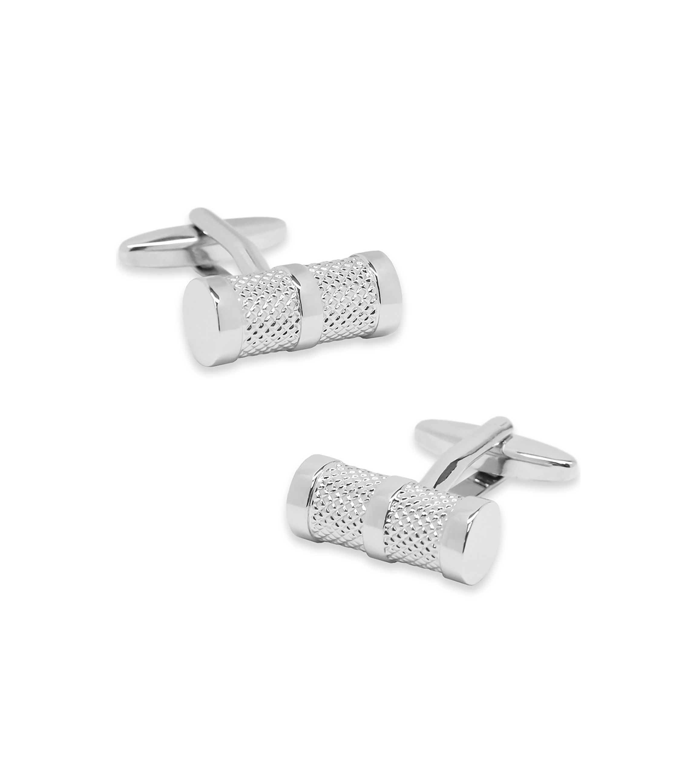 Silver Tone Cylindrical Mesh Cuff Links