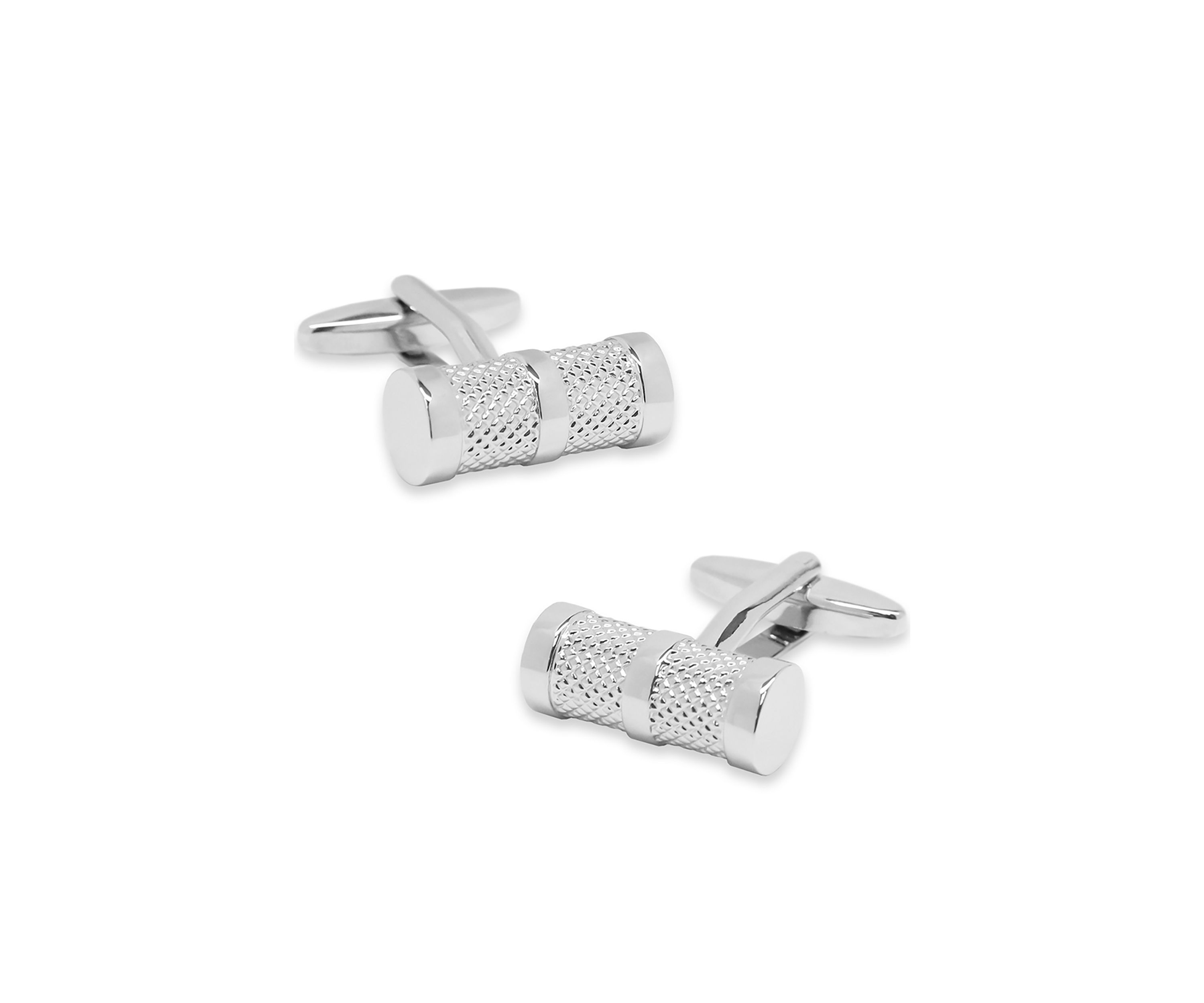 Silver Tone Cylindrical Mesh Cuff Links