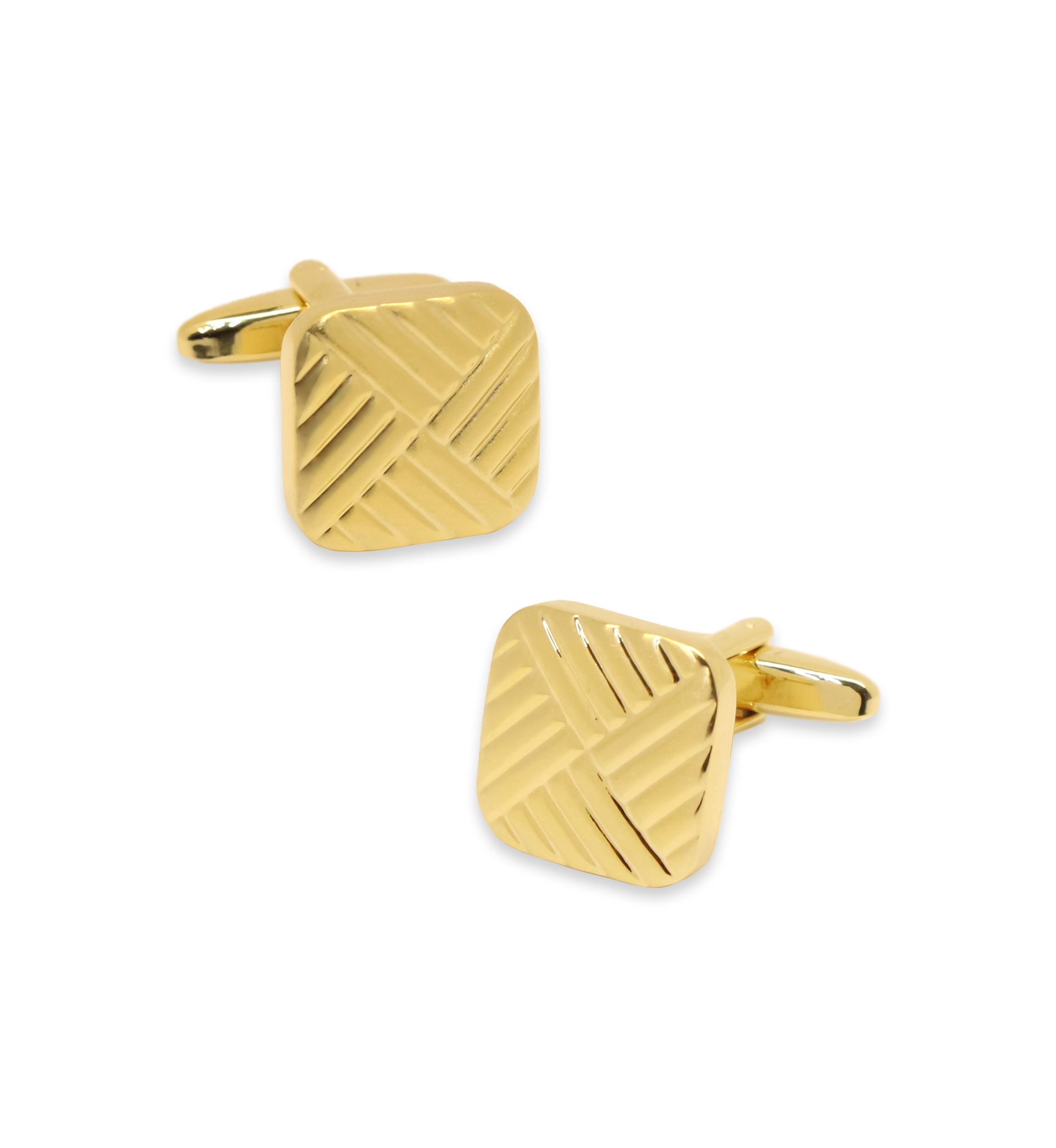 Gold Tone Waffle Weave Cuff Links