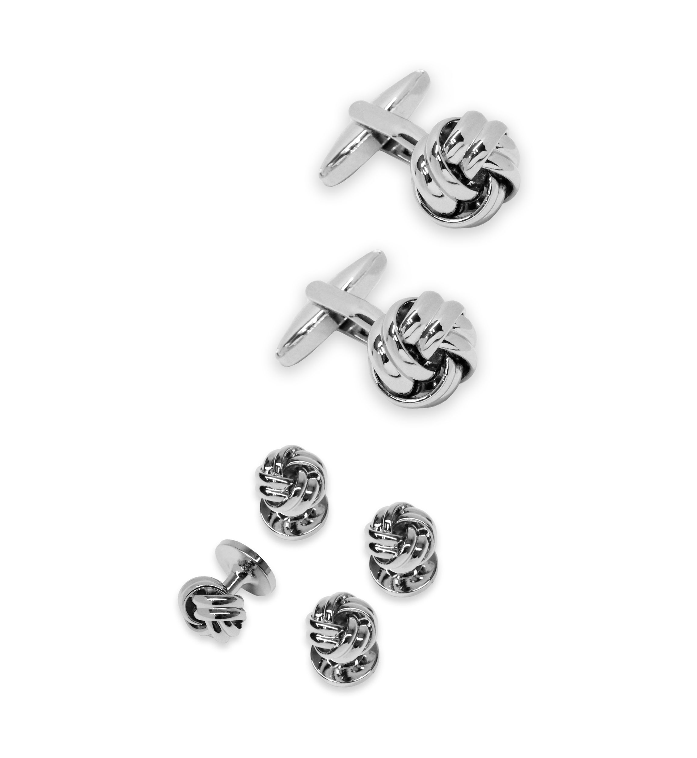 Silver Enamel Knot and Stud Cuff Links Set