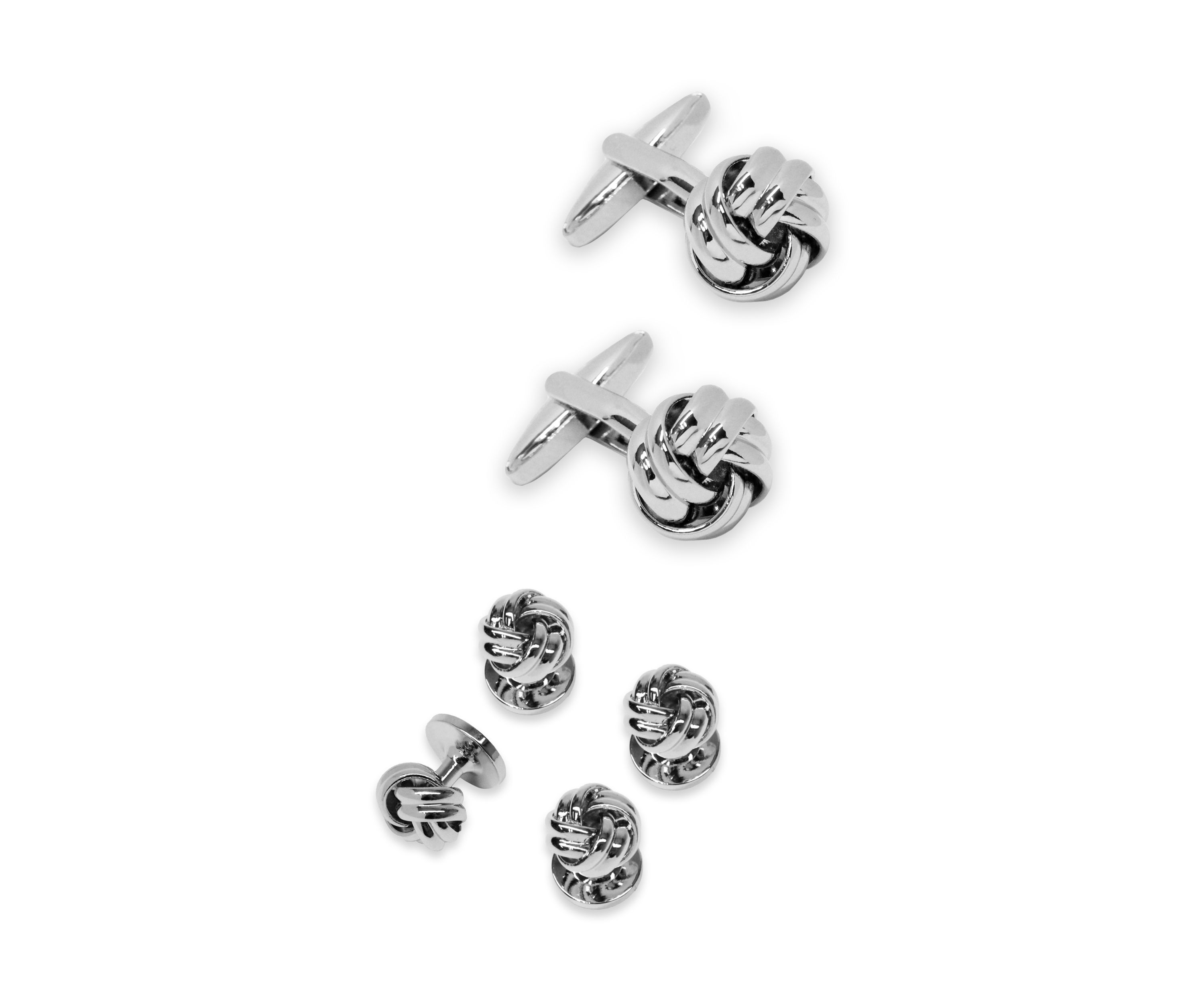 Silver Enamel Knot and Stud Cuff Links Set