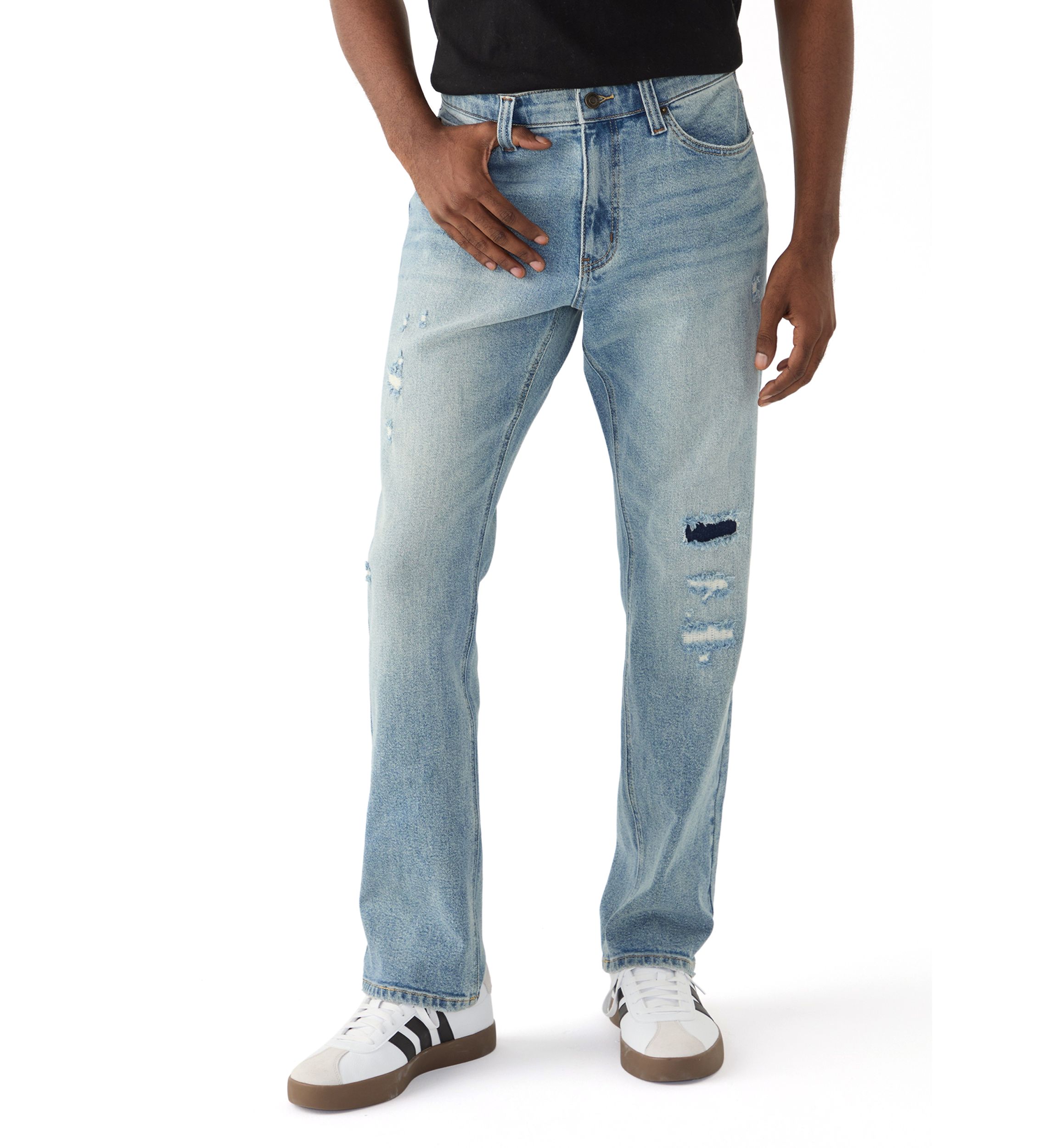 Medium Wash Destroy Straight Jeans