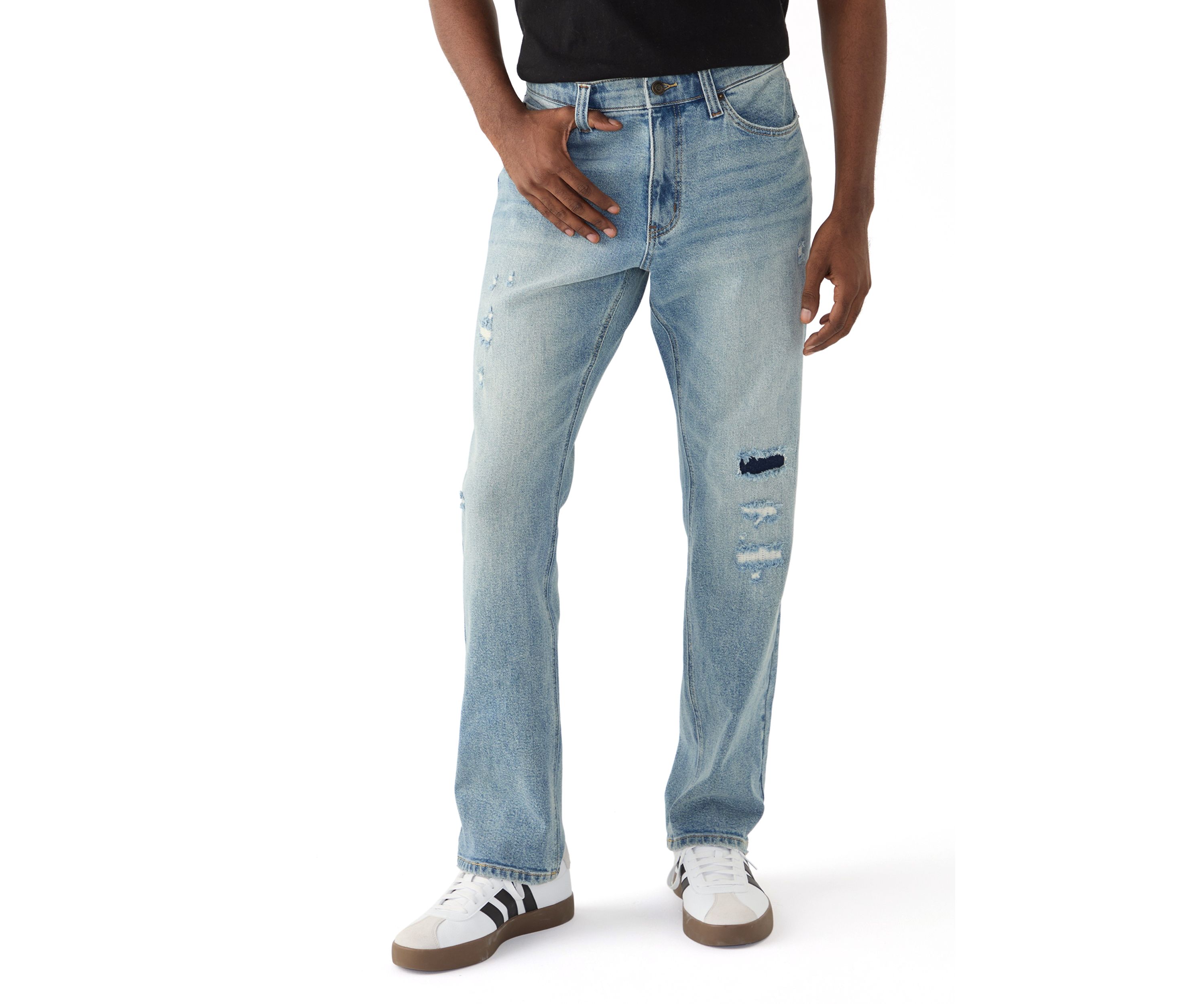 Medium Wash Destroy Straight Jeans