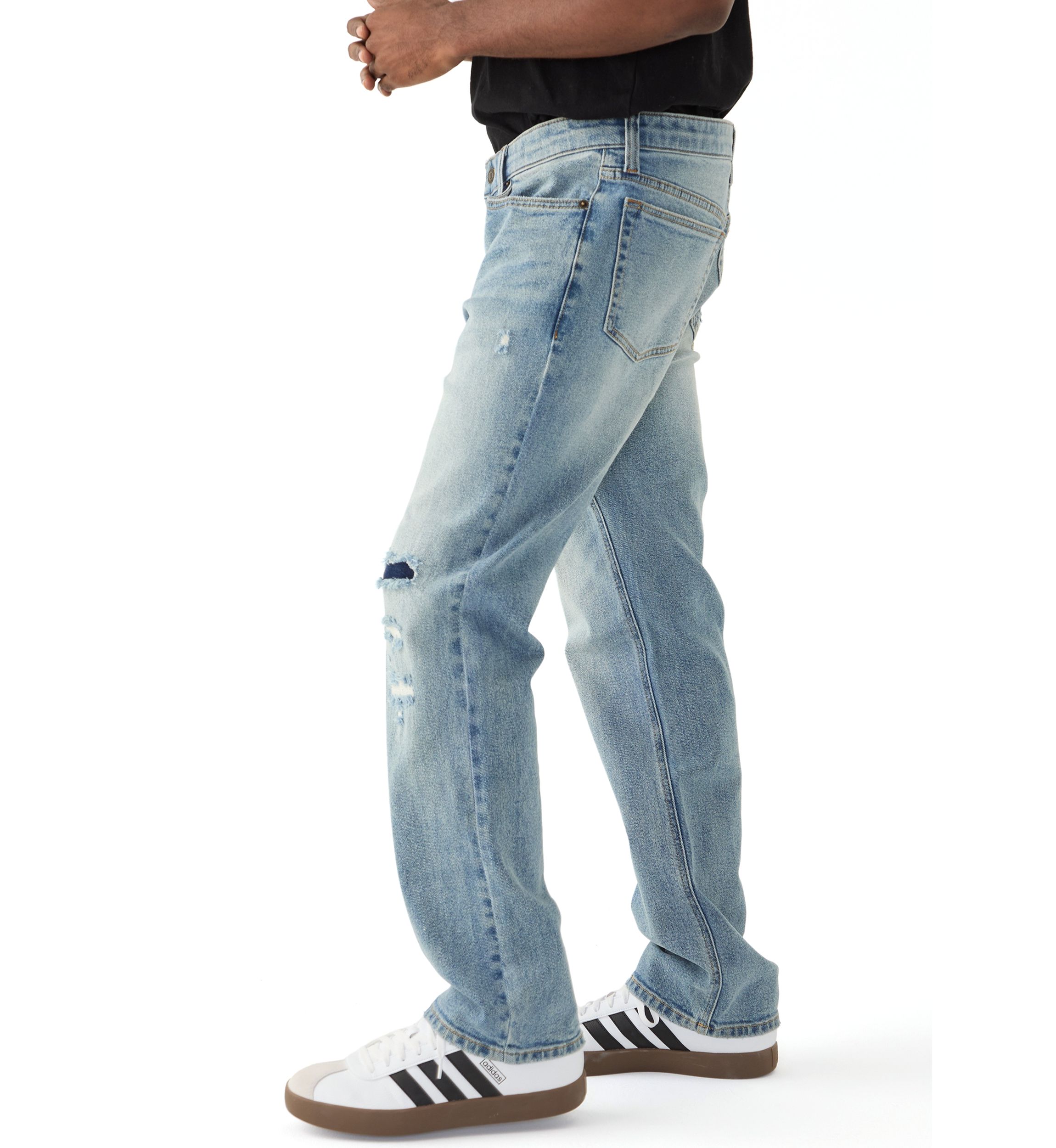Medium Wash Destroy Straight Jeans
