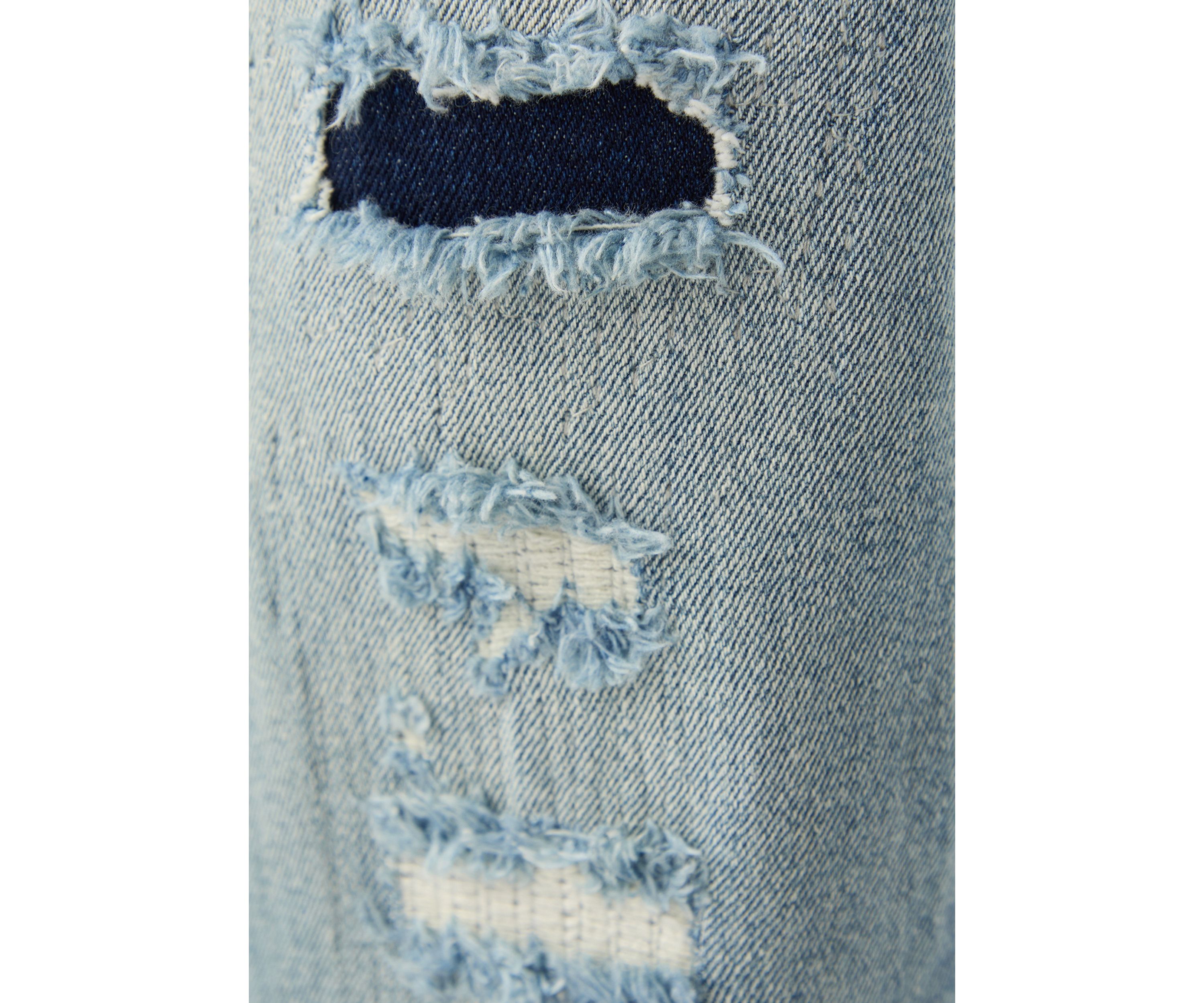 Medium Wash Destroy Straight Jeans