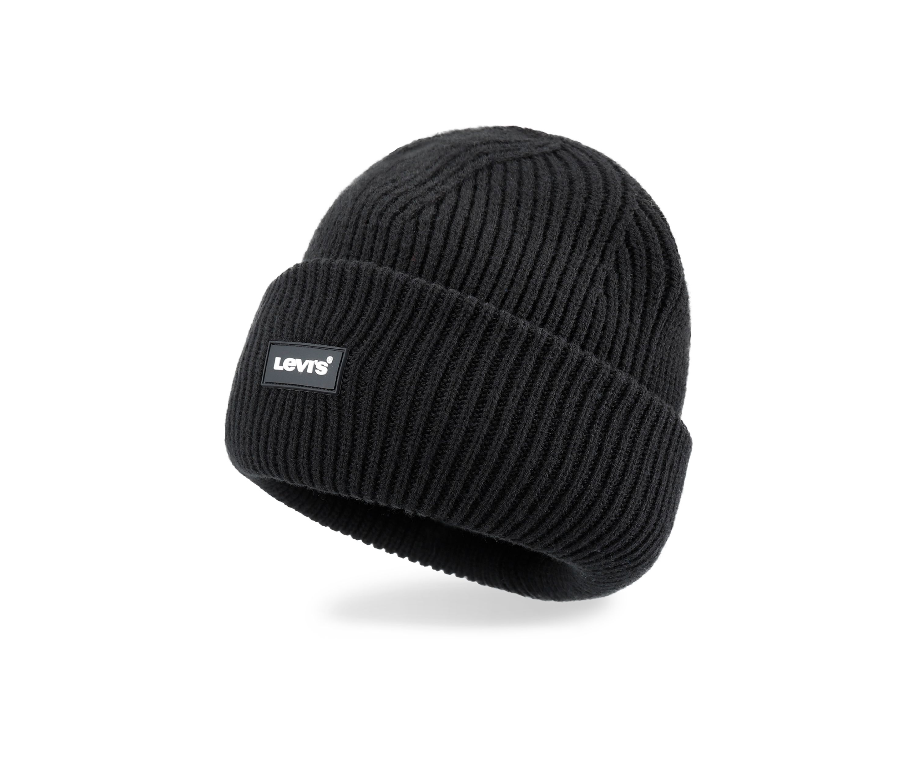 Knit Rolled Cuff Beanie with Rubber Logo
