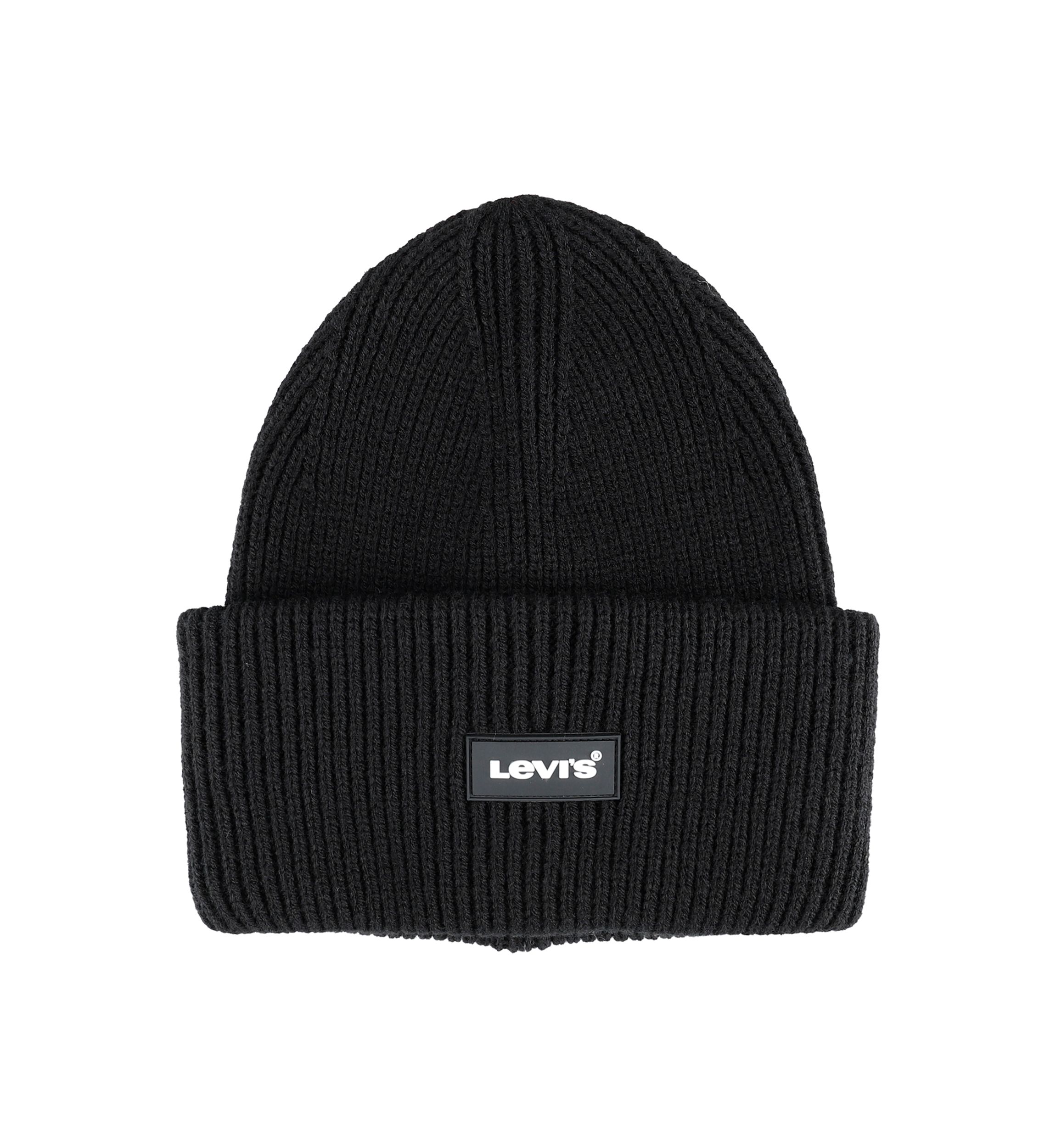 Knit Rolled Cuff Beanie with Rubber Logo