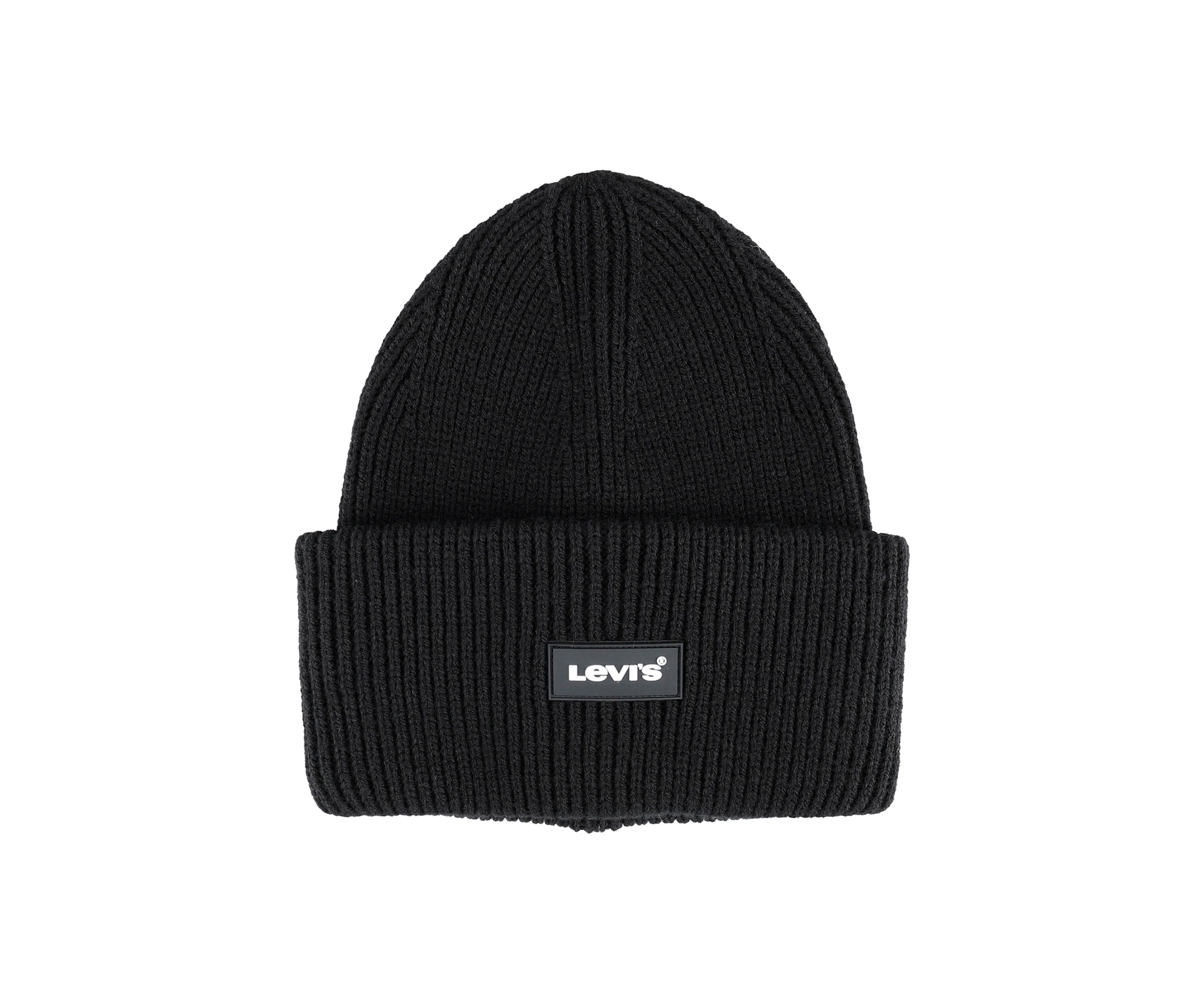 Knit Rolled Cuff Beanie with Rubber Logo