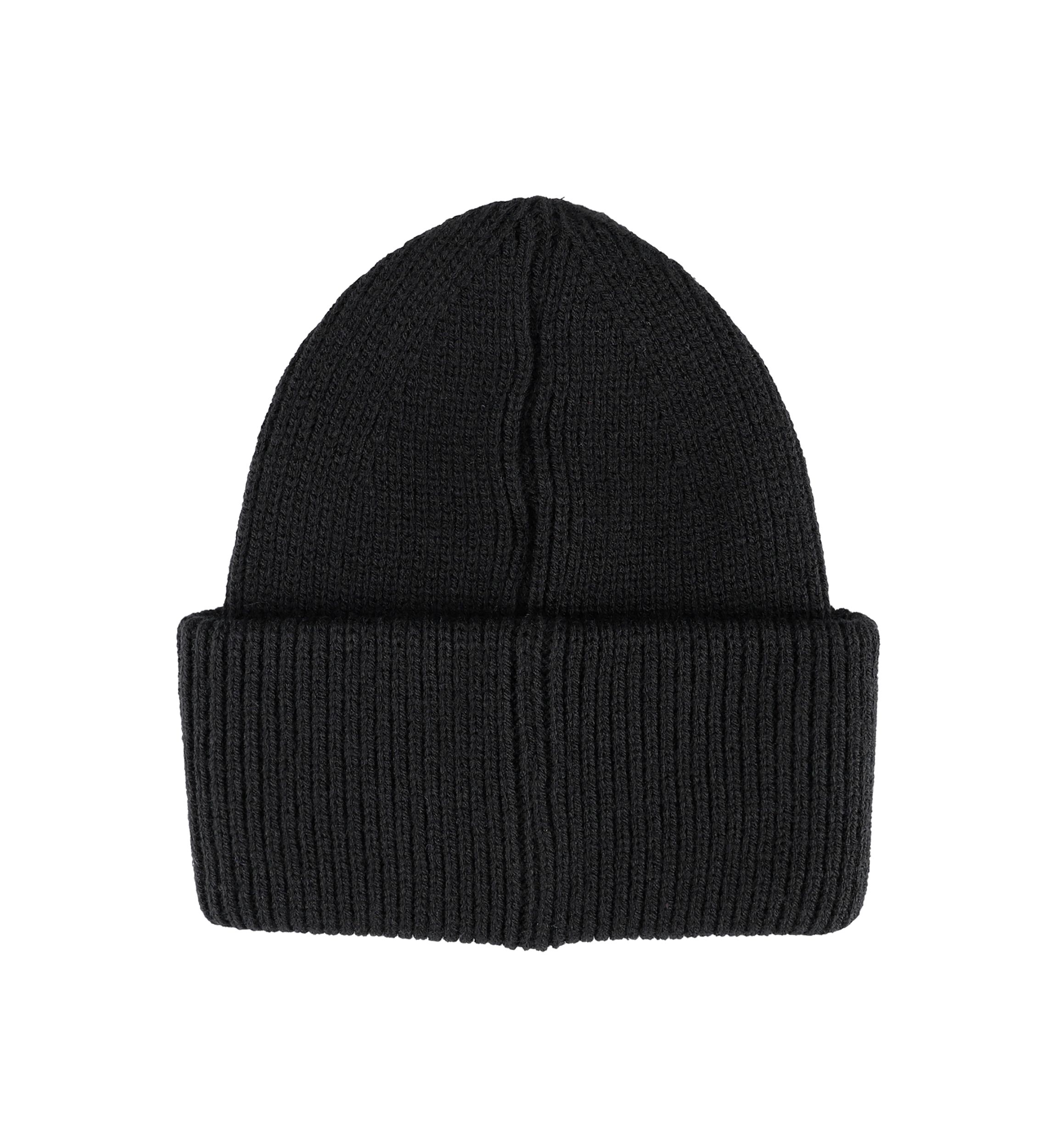 Knit Rolled Cuff Beanie with Rubber Logo