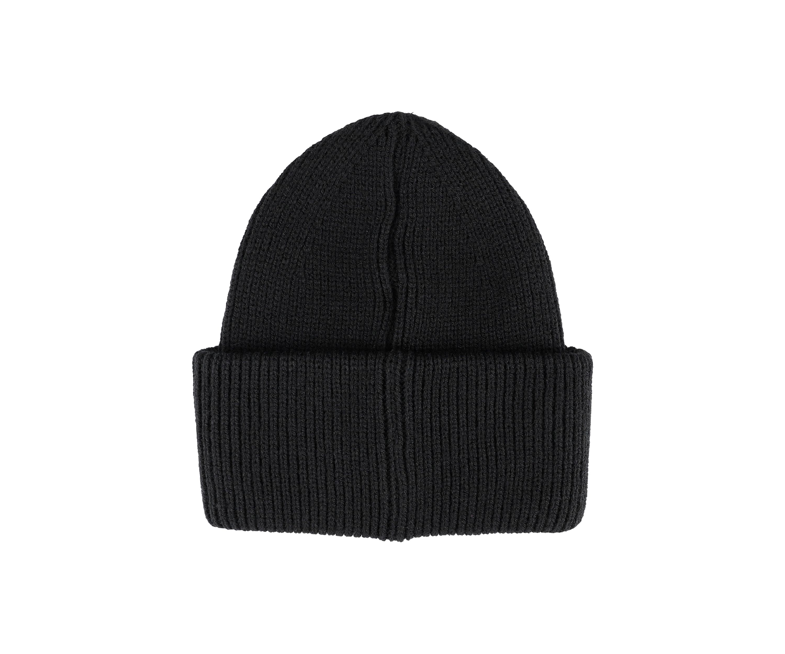 Knit Rolled Cuff Beanie with Rubber Logo