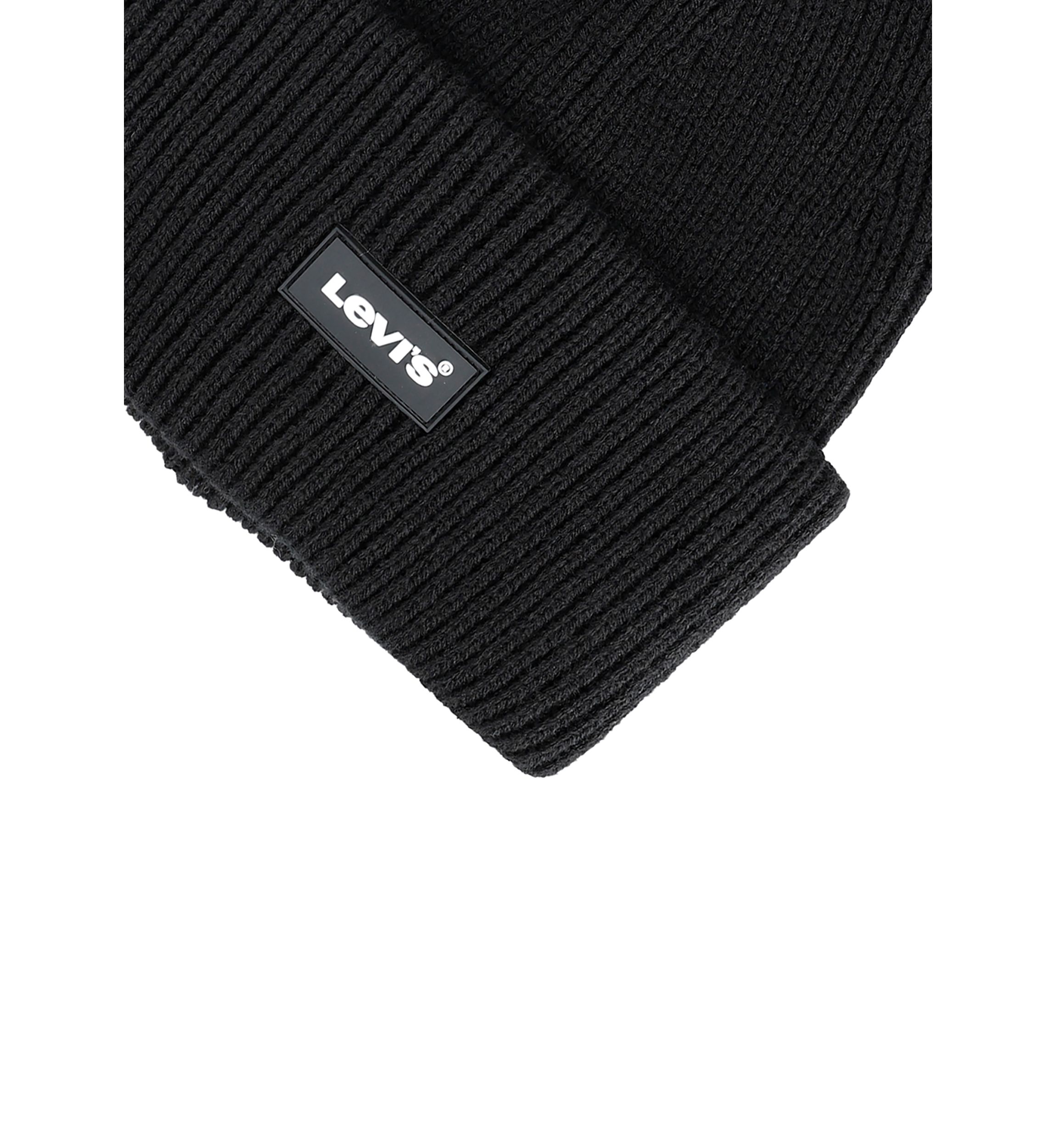 Knit Rolled Cuff Beanie with Rubber Logo