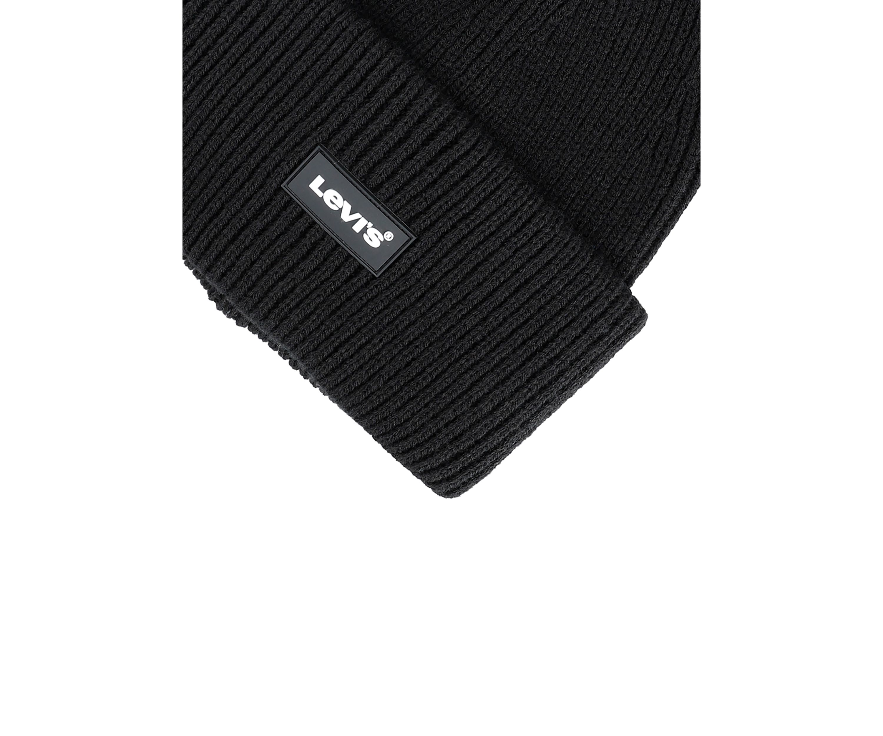 Knit Rolled Cuff Beanie with Rubber Logo