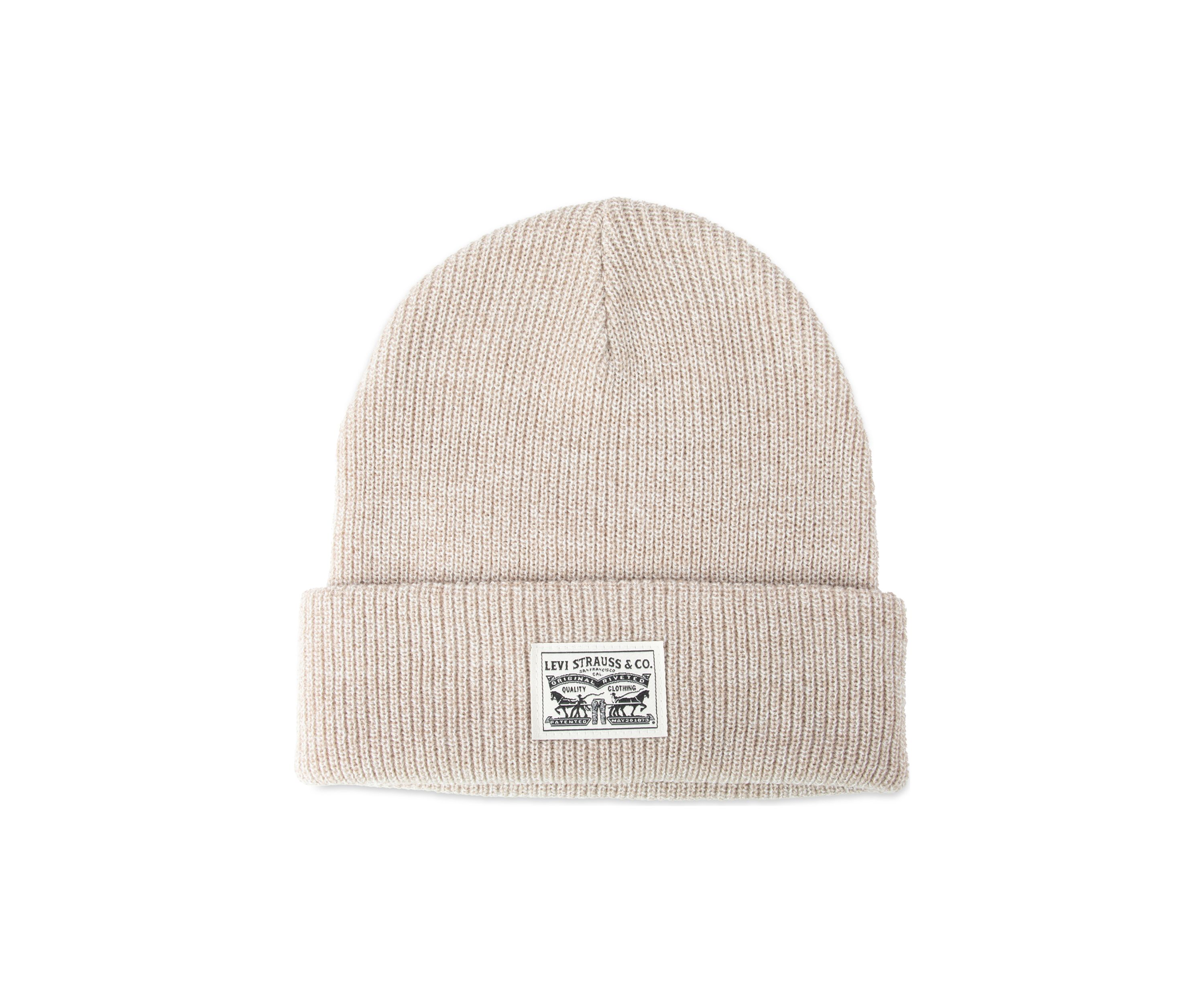 Cardigan Stitch Logo Patch Beanie Hat