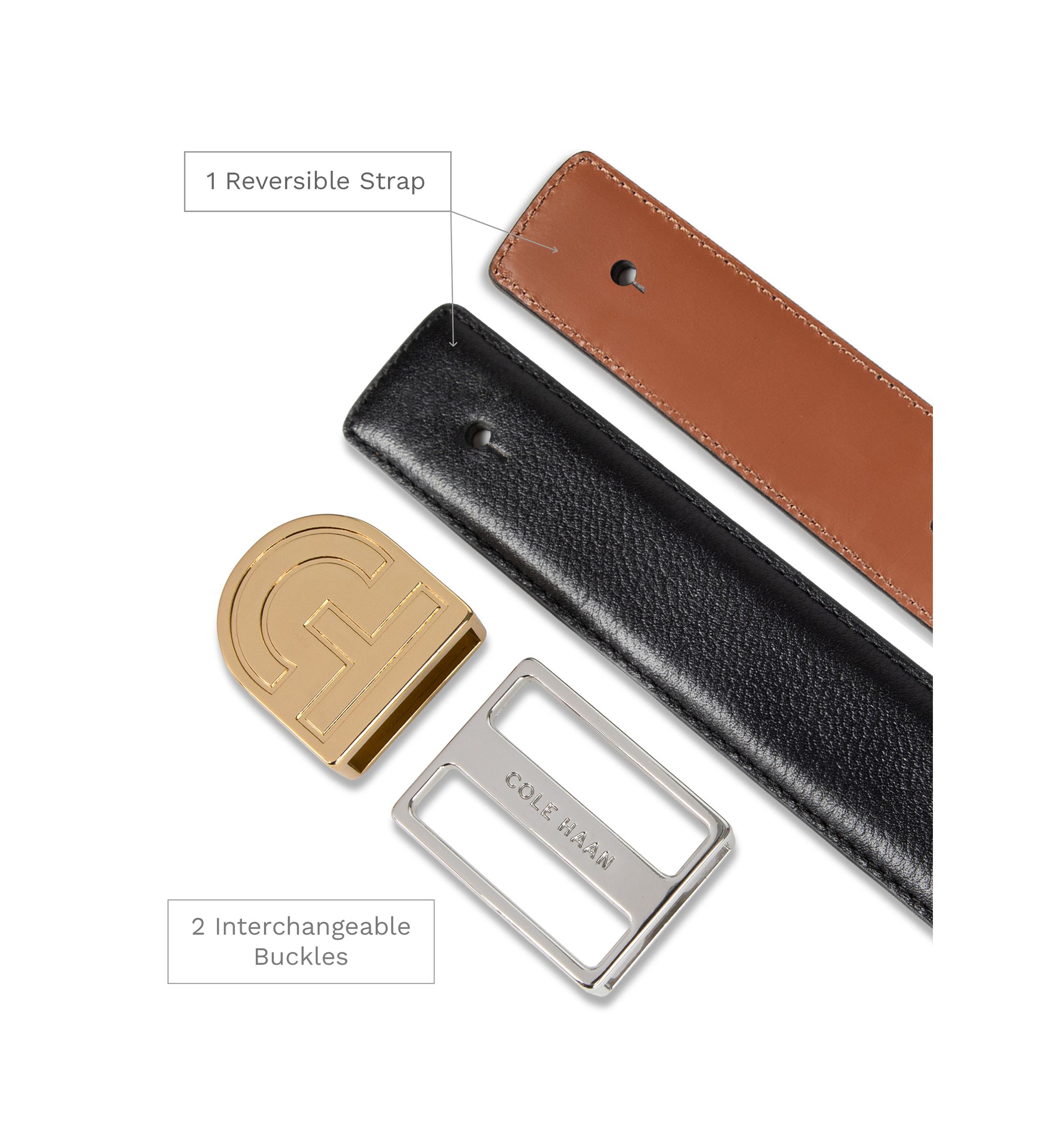 Reversible Belt Strap with Two Interchangebale Buckles Gift Set