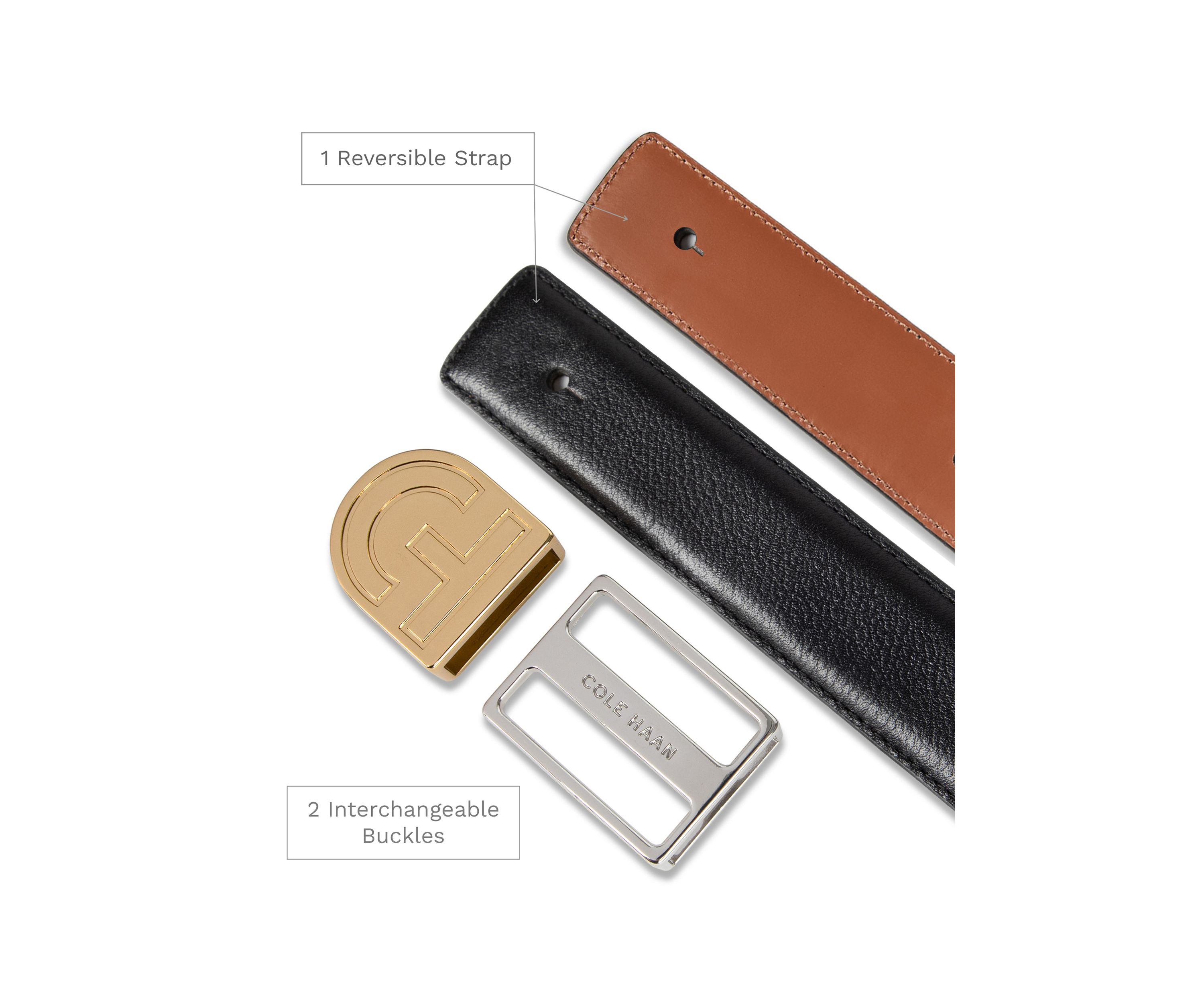 Reversible Belt Strap with Two Interchangebale Buckles Gift Set