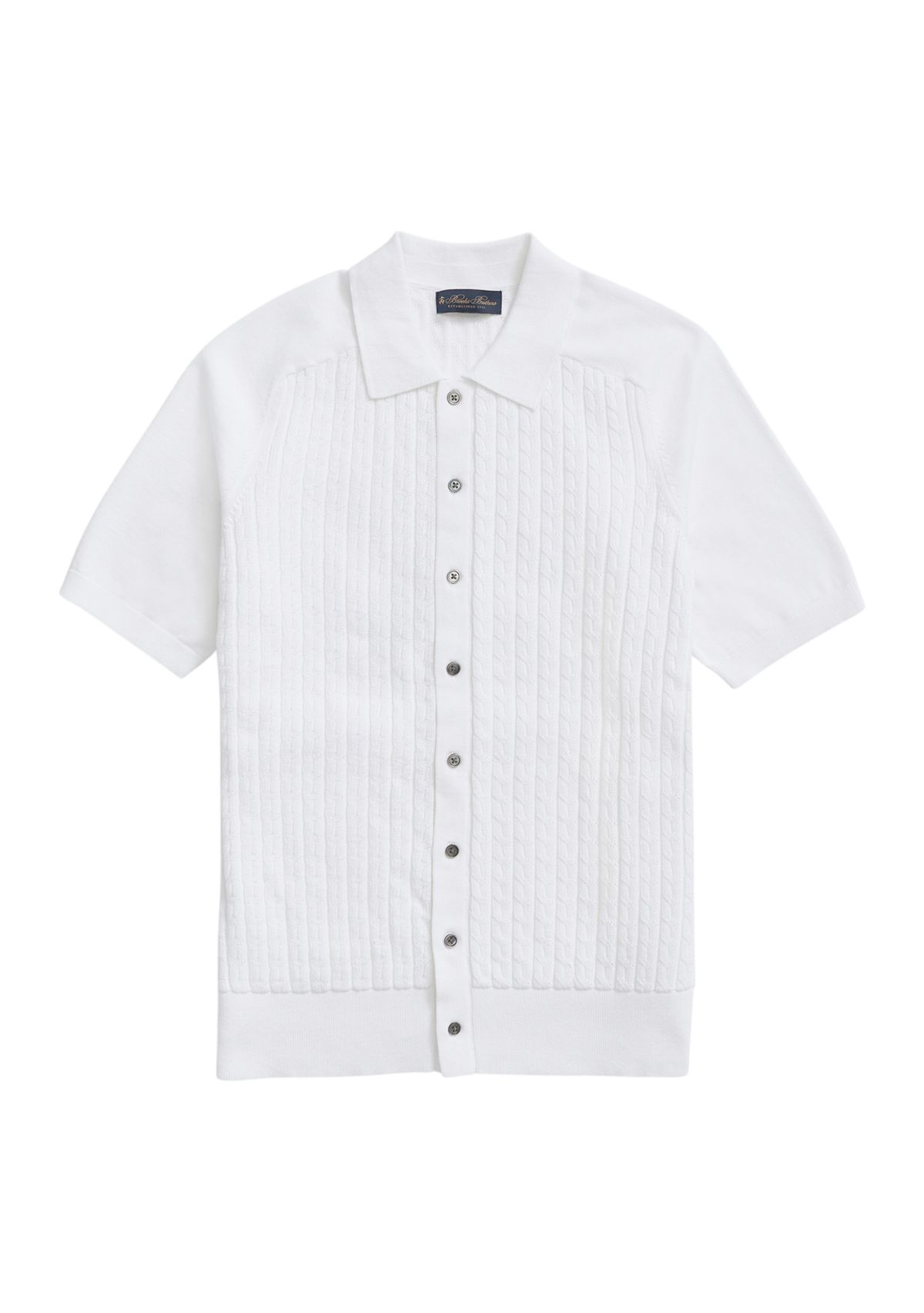 Cotton Cable-Knit Short-Sleeve Polo Sweater