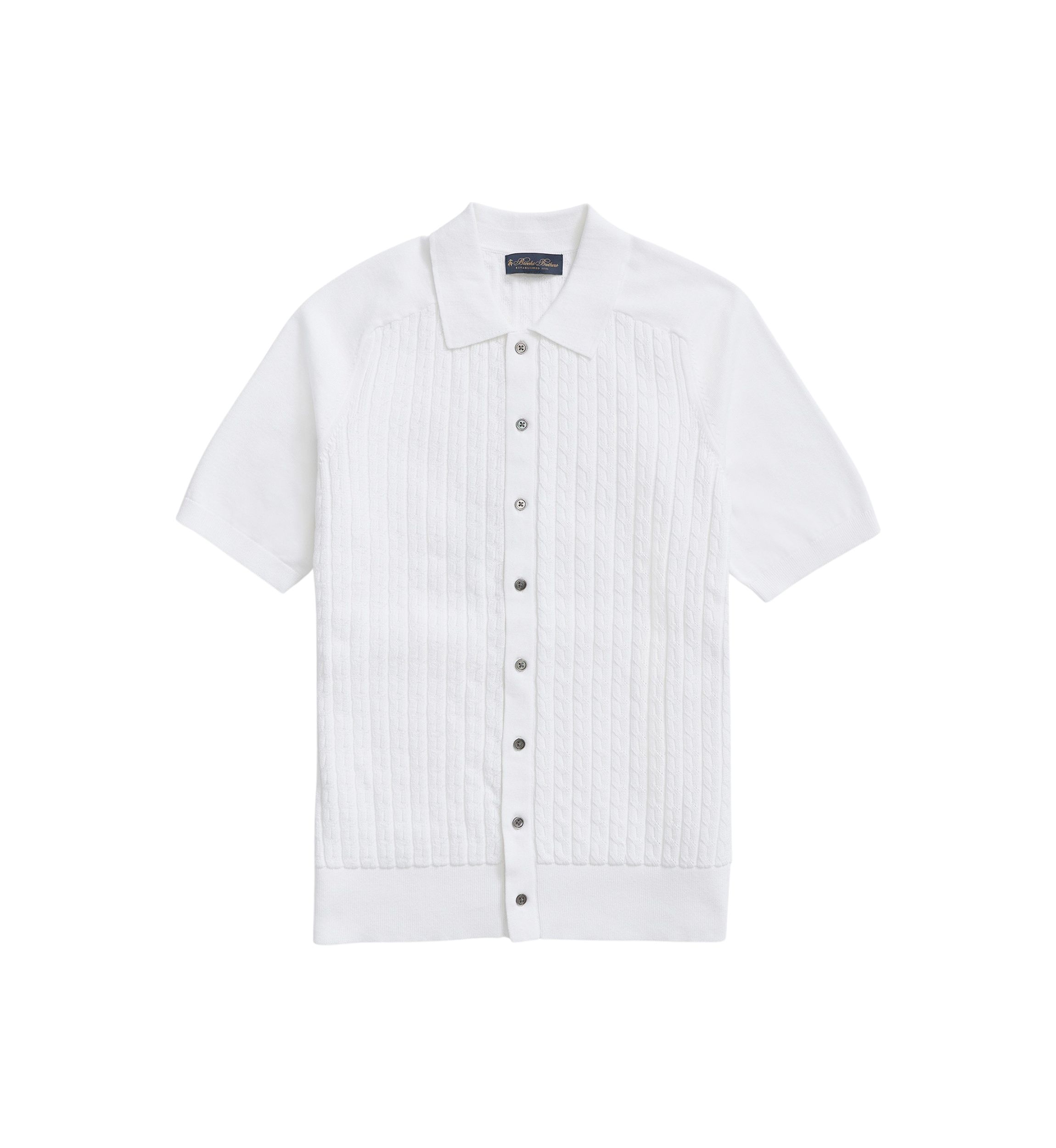 Cotton Cable-Knit Short-Sleeve Polo Sweater