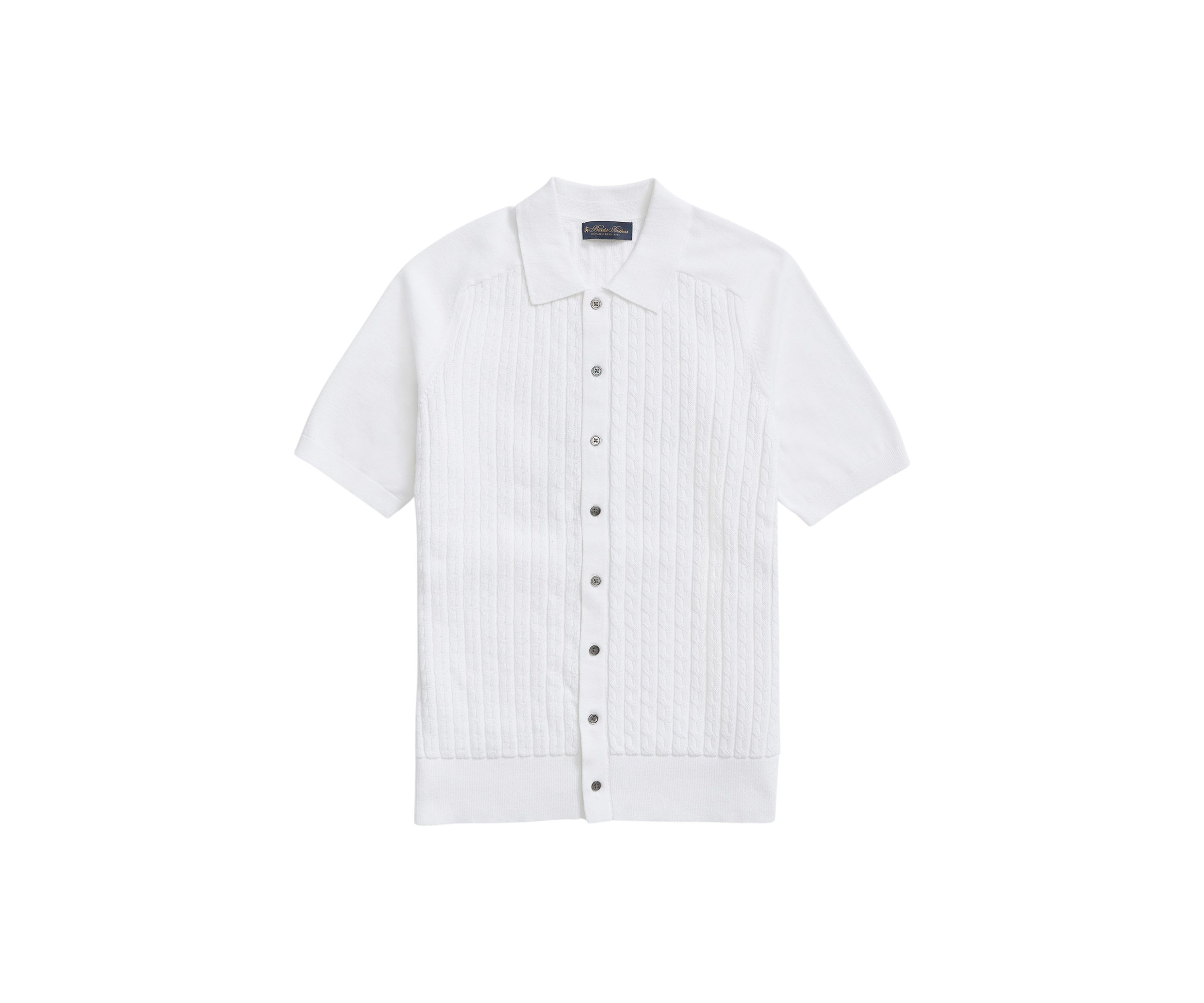 Cotton Cable-Knit Short-Sleeve Polo Sweater
