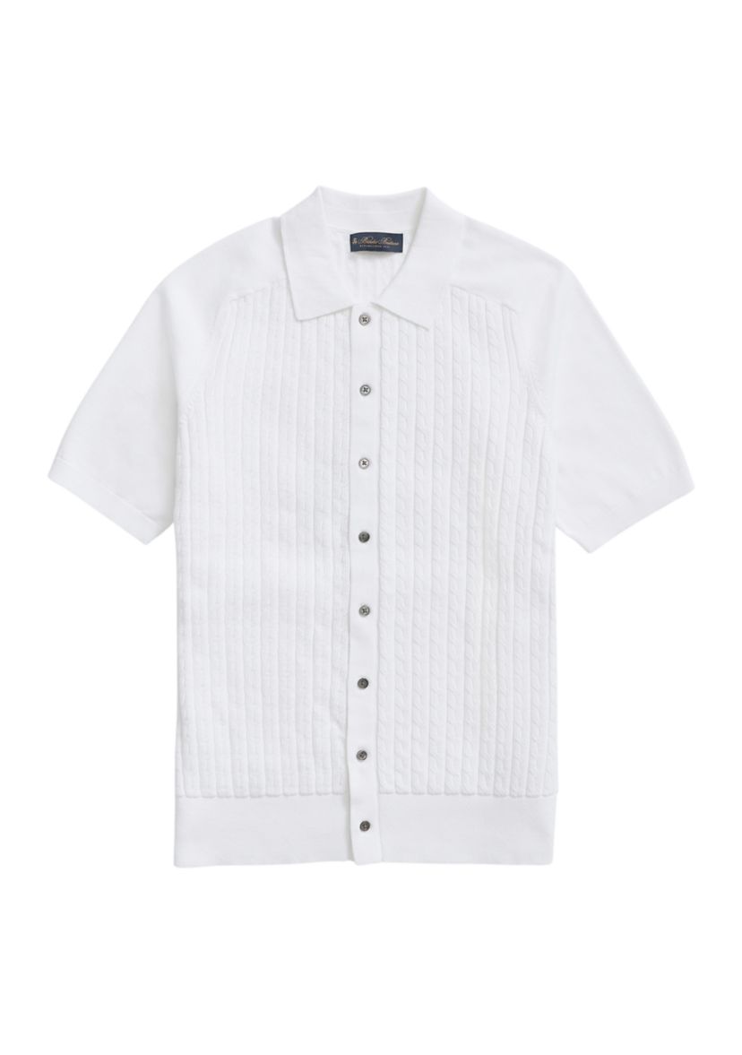 Cotton Cable-Knit Short-Sleeve Polo Sweater
