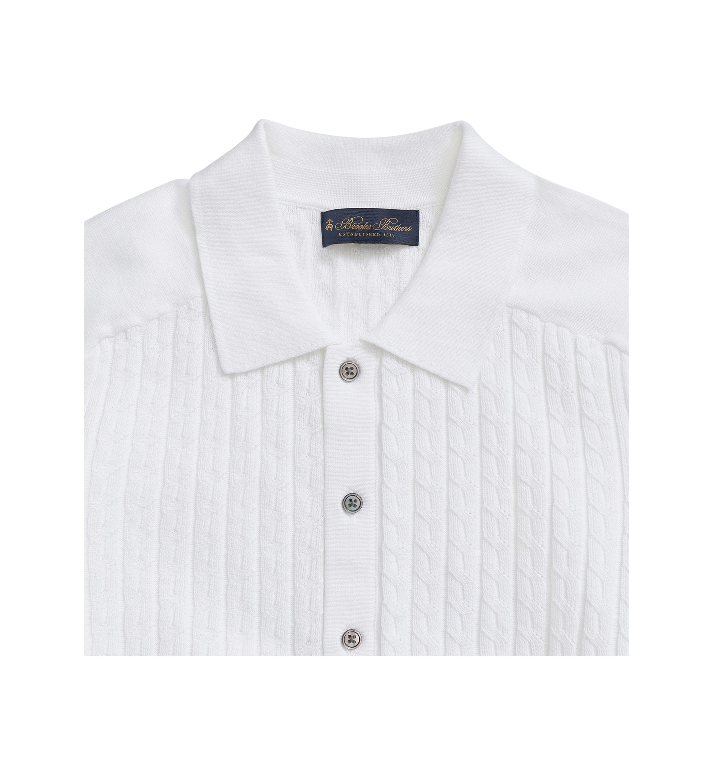 Cotton Cable-Knit Short-Sleeve Polo Sweater
