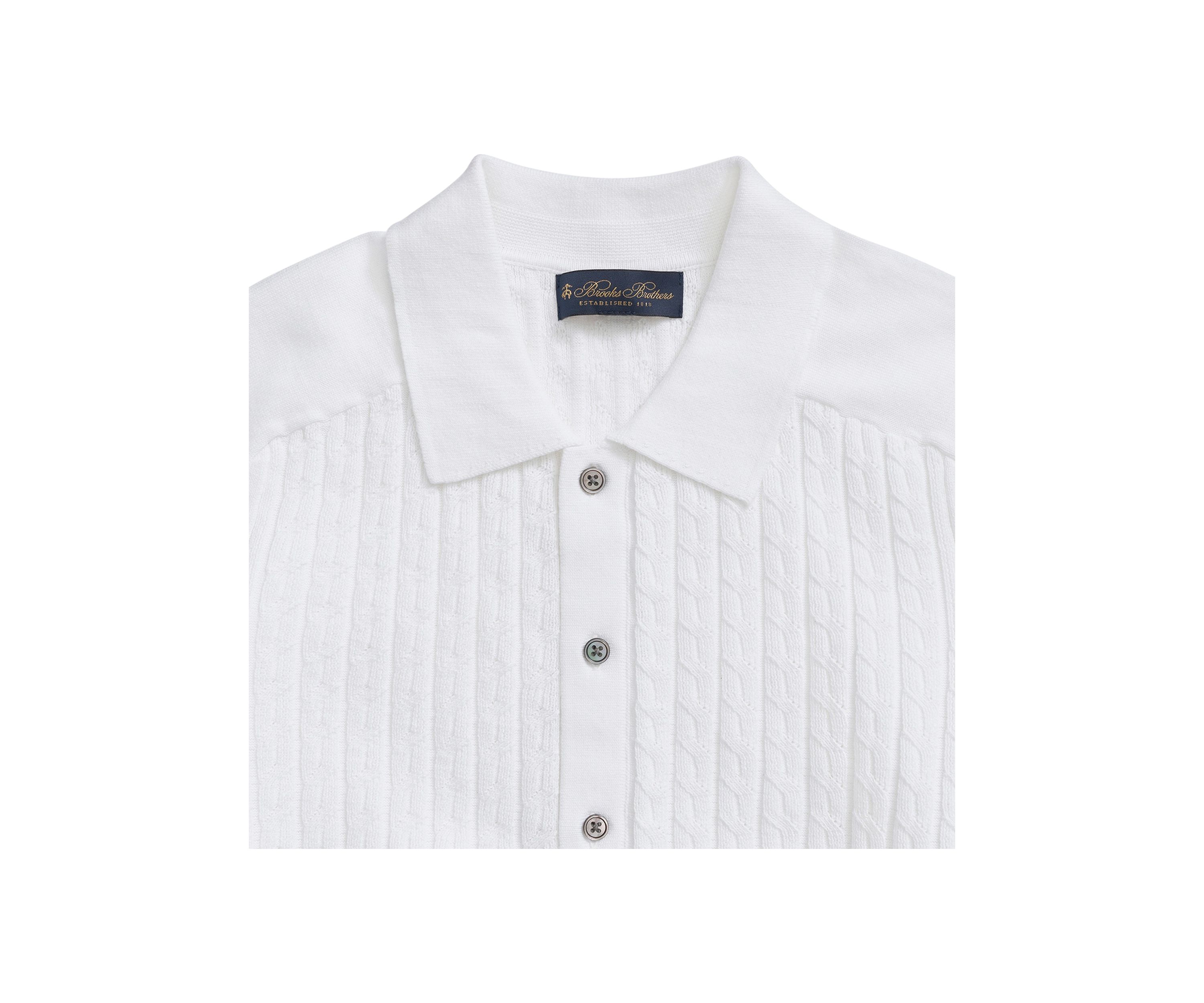 Cotton Cable-Knit Short-Sleeve Polo Sweater
