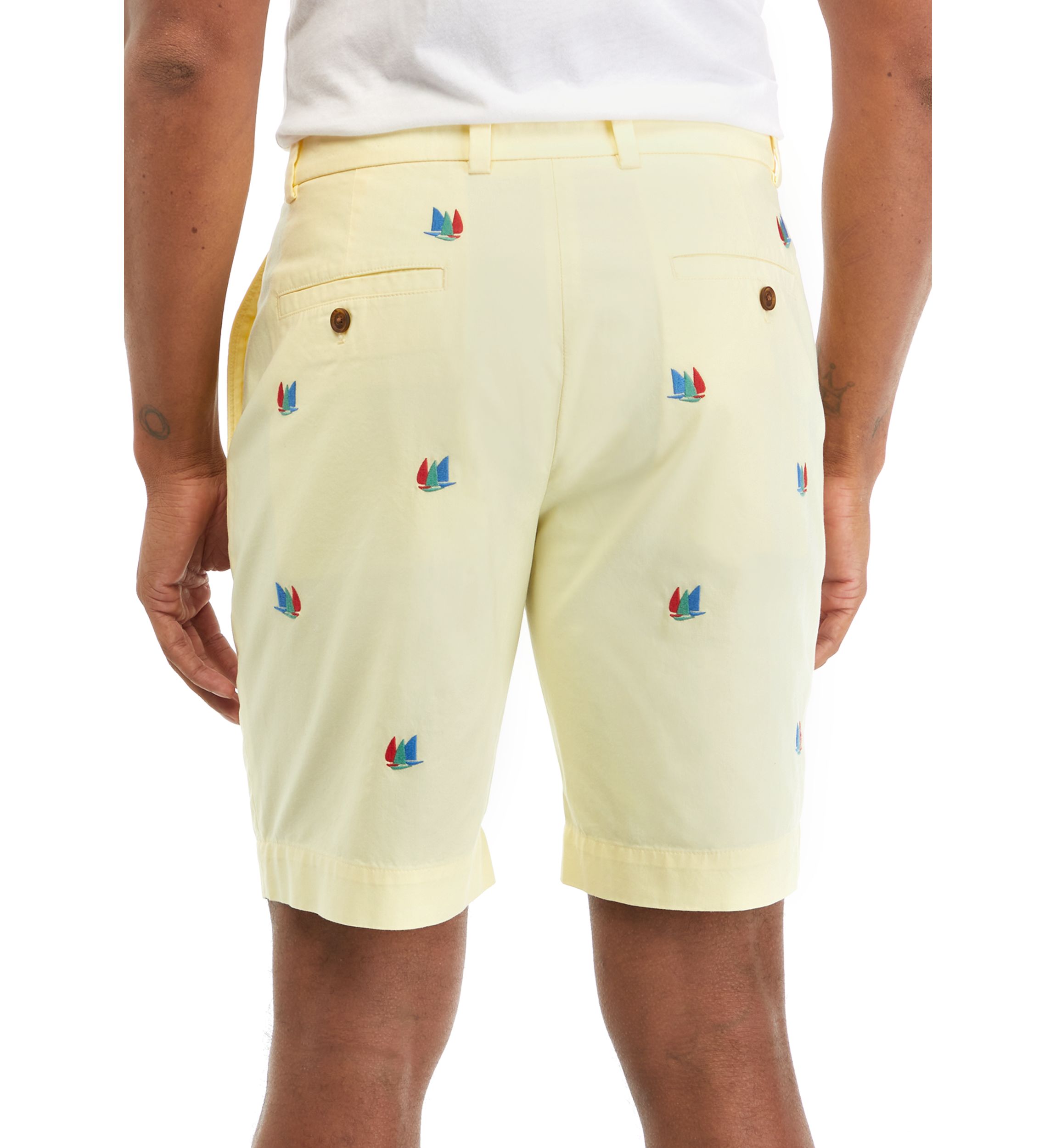 Mens 9" Stretch Cotton Embroidered Sailboat Shorts
