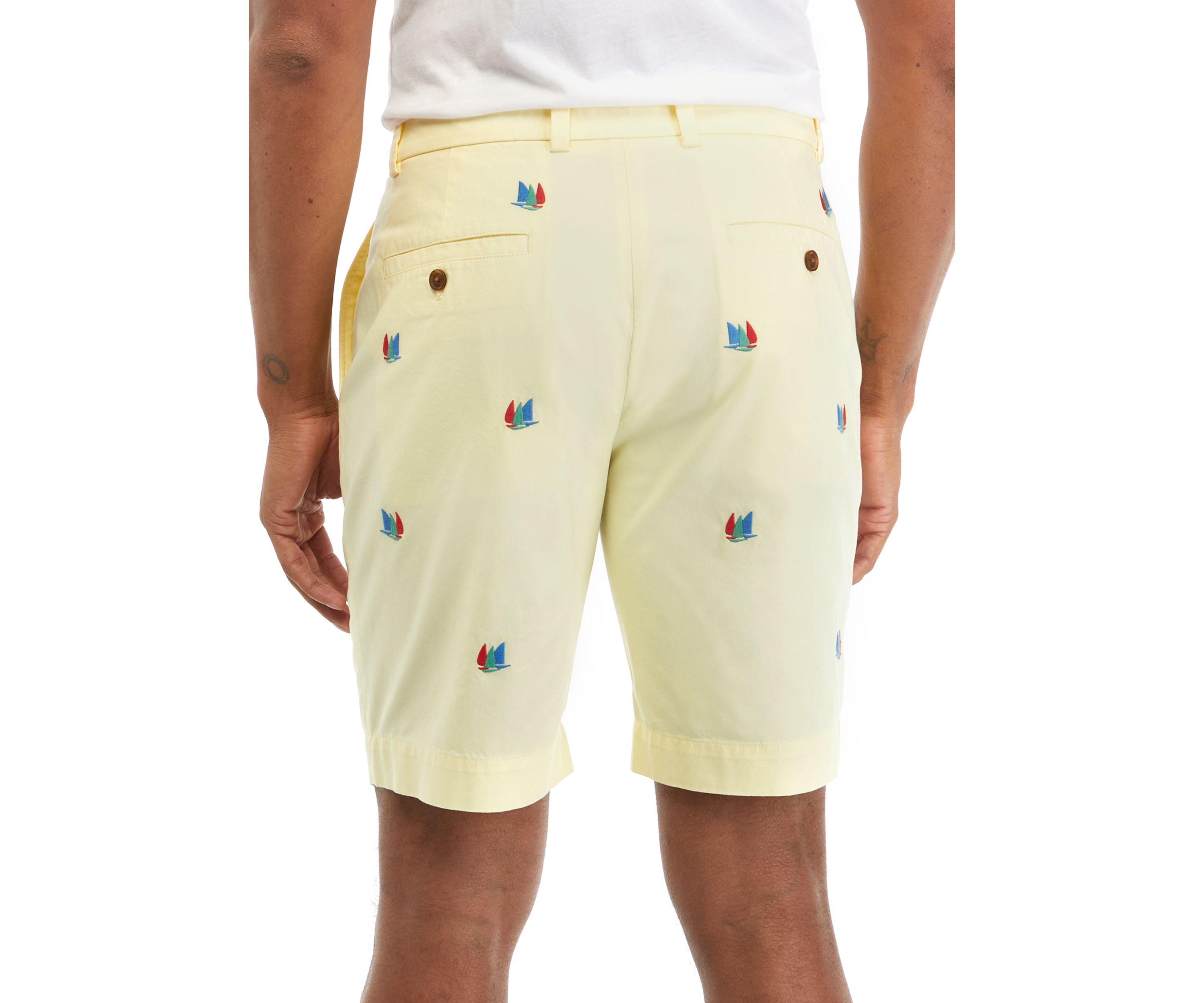 Mens 9" Stretch Cotton Embroidered Sailboat Shorts