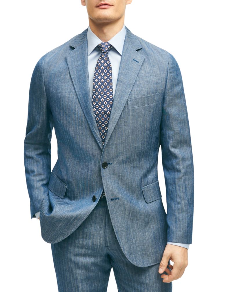 Regent Fit Wool Linen Herringbone Suit Jacket