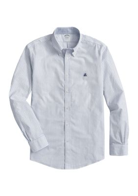 Brooks Brothers Men's Stretch Non Iron Oxford Button Down Collar Bengal Stripe Sport Shirt