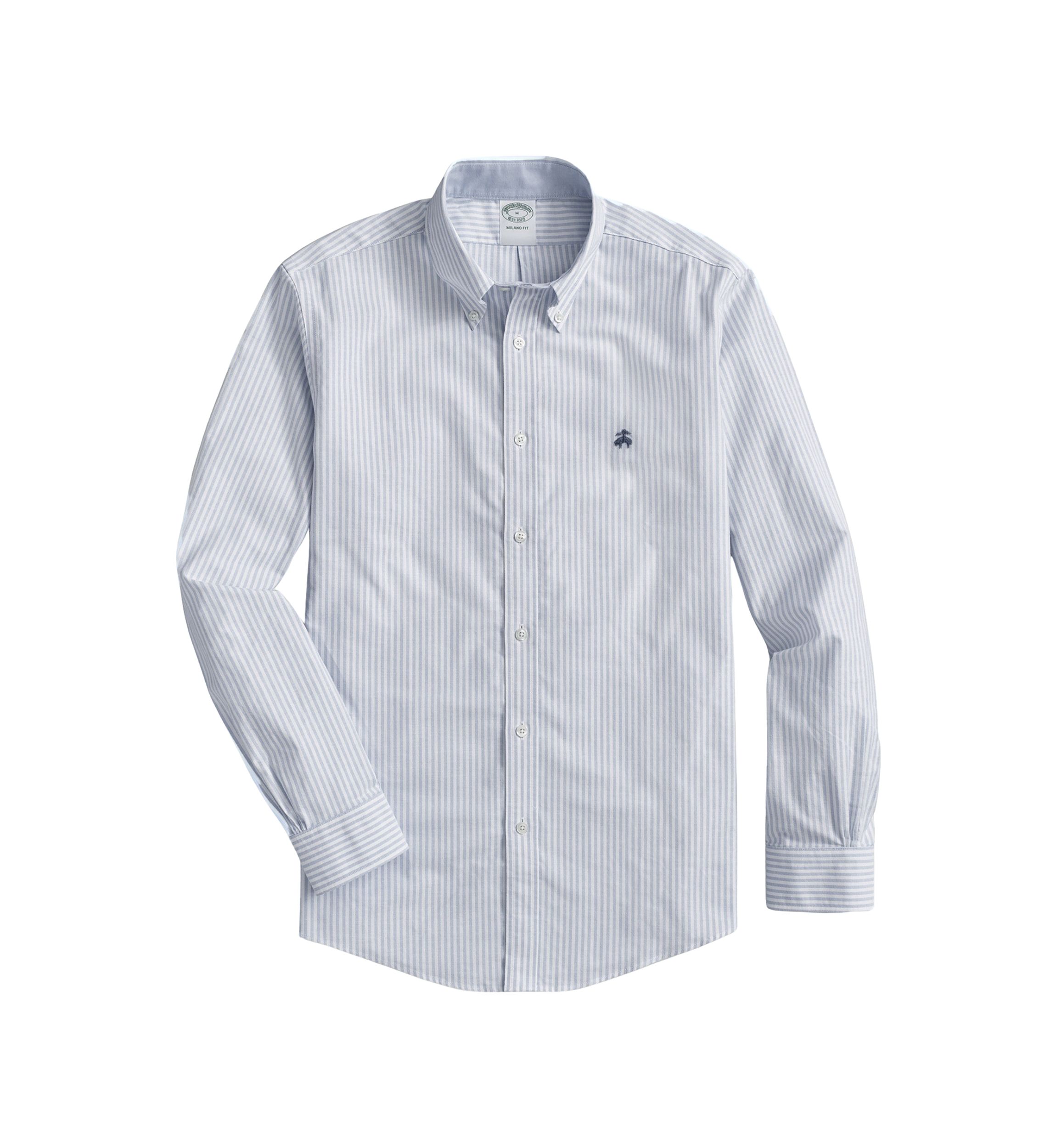 Mens Stretch Non Iron Oxford Button Down Collar Bengal Stripe Sport Shirt