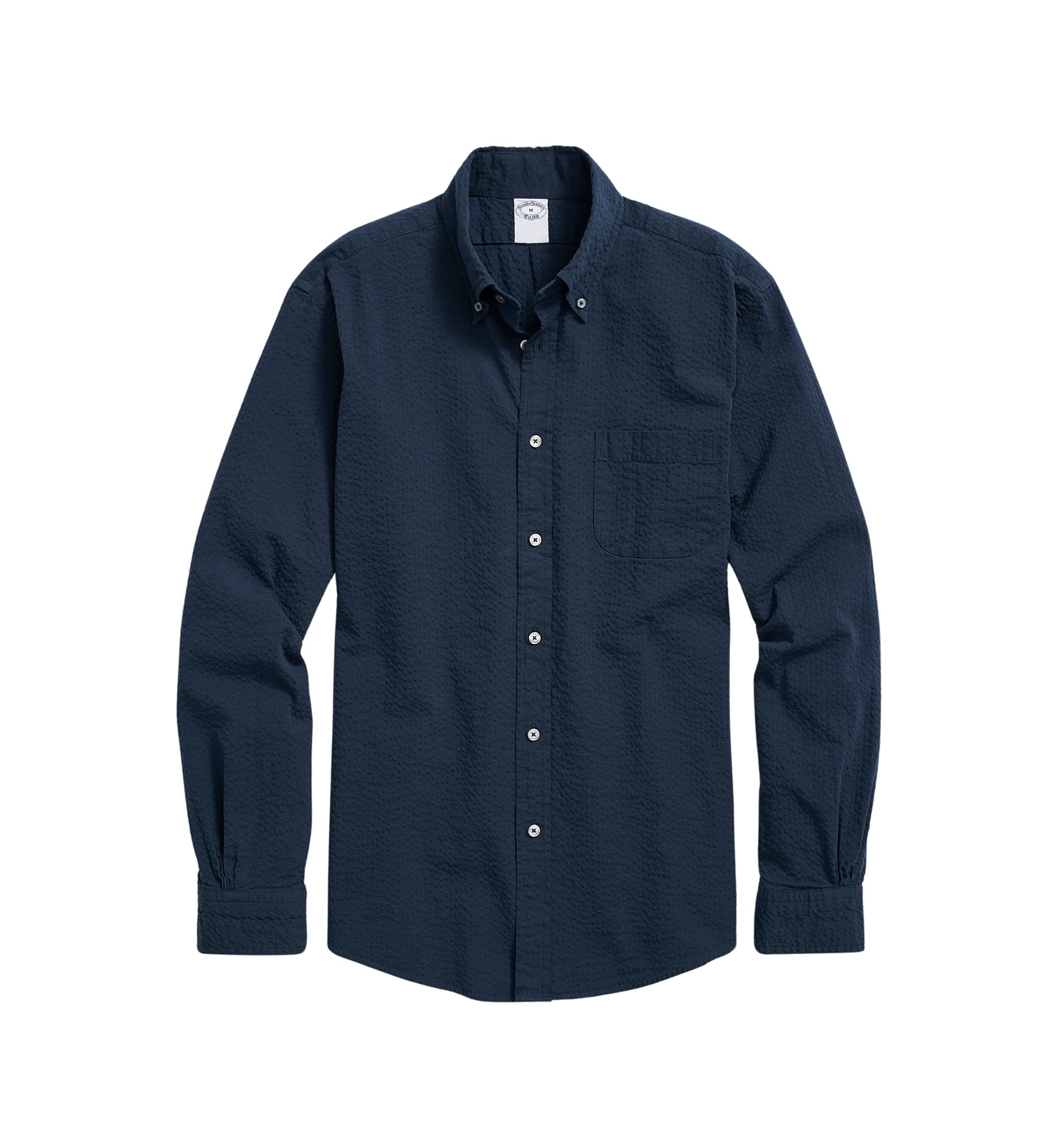 Washed Cotton Seersucker Button-Down Collar Sport Shirt