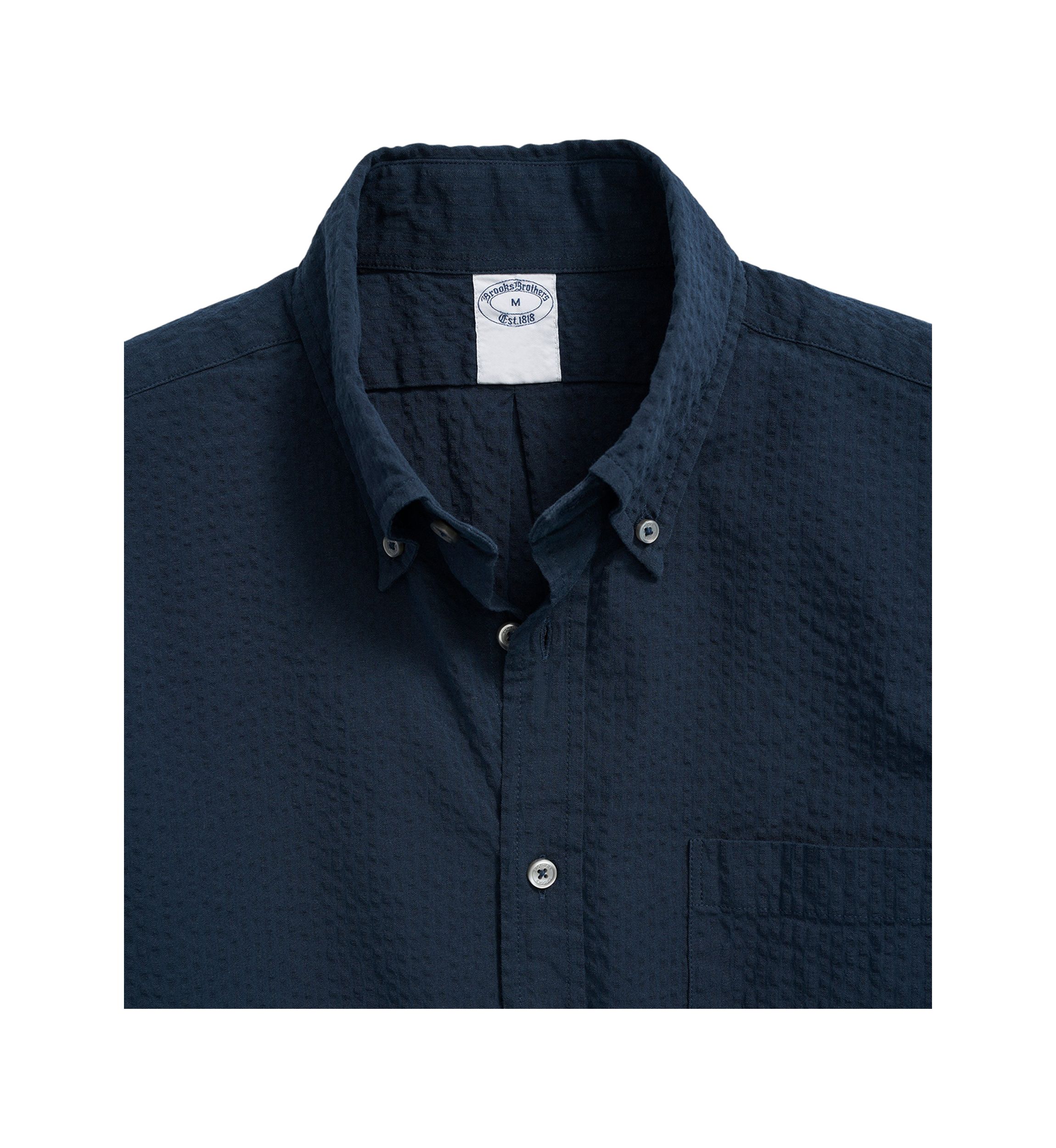 Washed Cotton Seersucker Button-Down Collar Sport Shirt