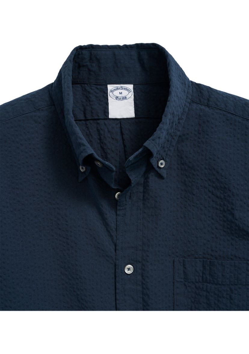 Washed Cotton Seersucker Button-Down Collar Sport Shirt