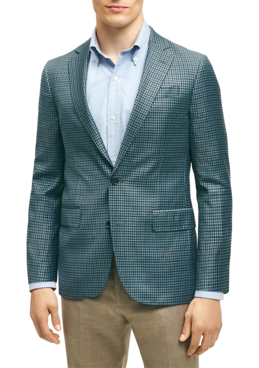 Mens Classic Fit Wool Hopsack Plaid Sport Coat