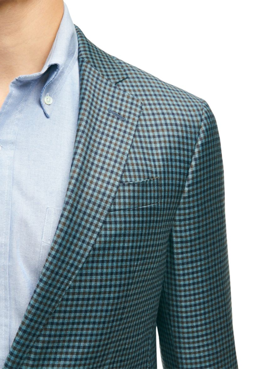 Mens Classic Fit Wool Hopsack Plaid Sport Coat