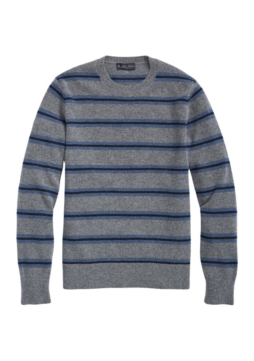 Mens Lambswool Crew Neck Belt Stripe Sweater