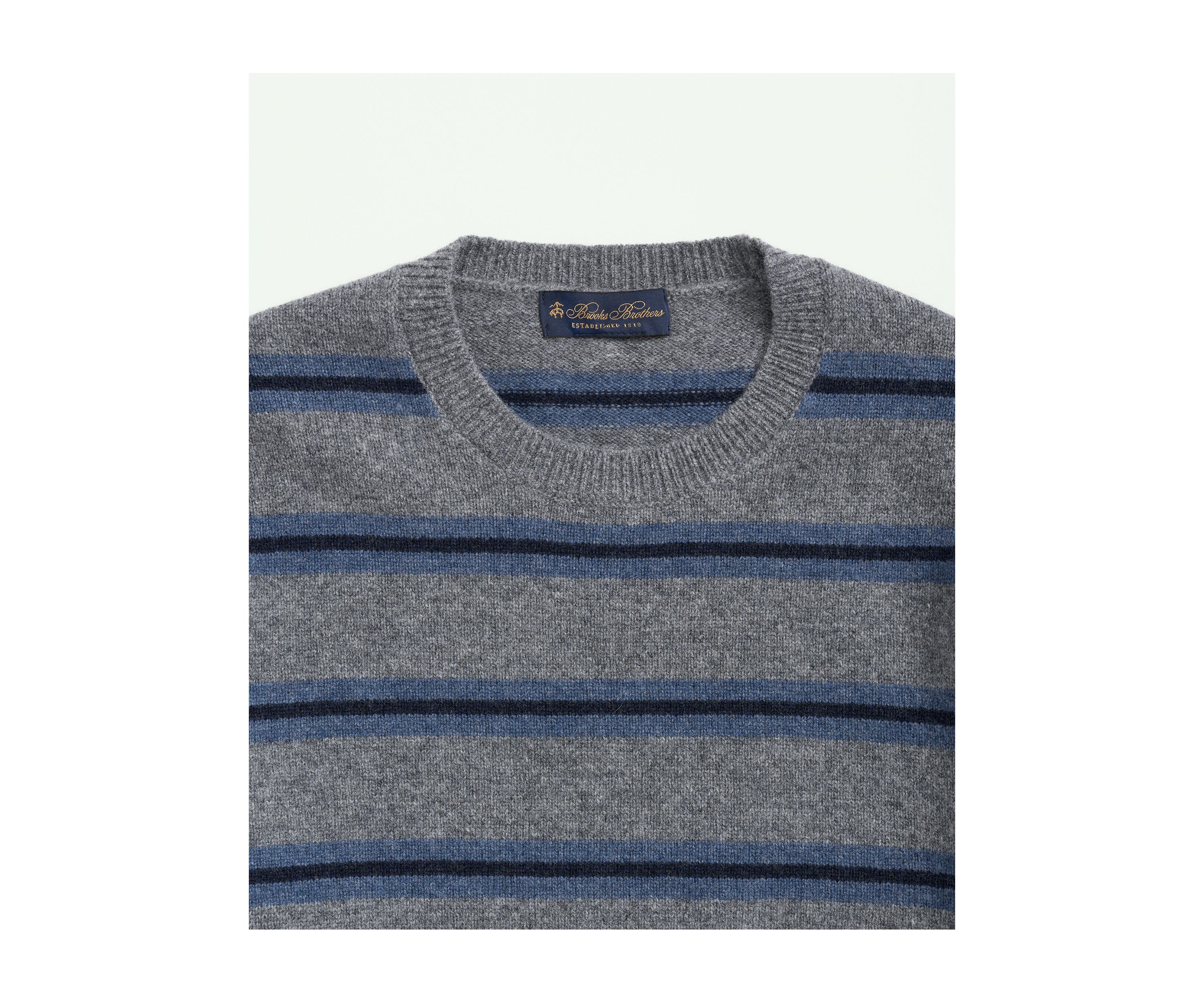 Mens Lambswool Crew Neck Belt Stripe Sweater