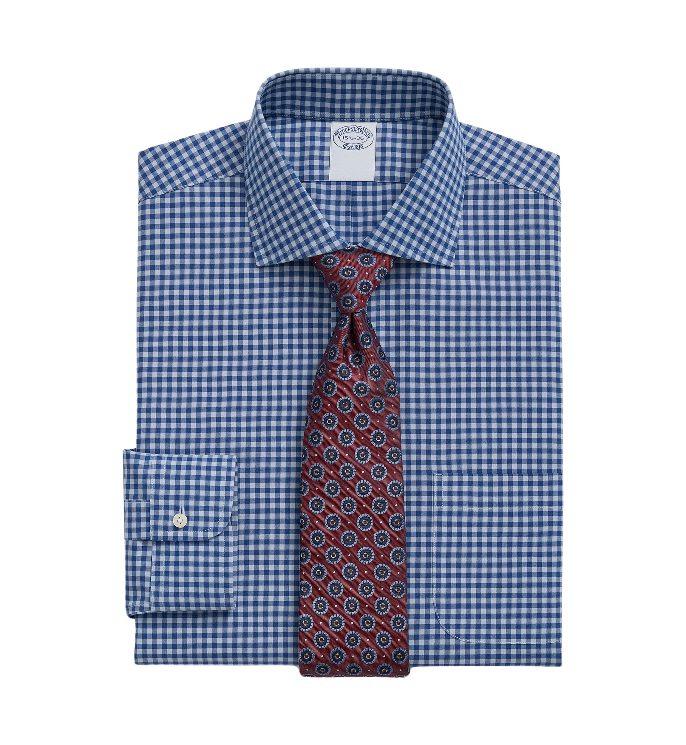 Mens Stretch Supima Cotton Non Iron Poplin English Spread Collar Gingham Dress Shirt