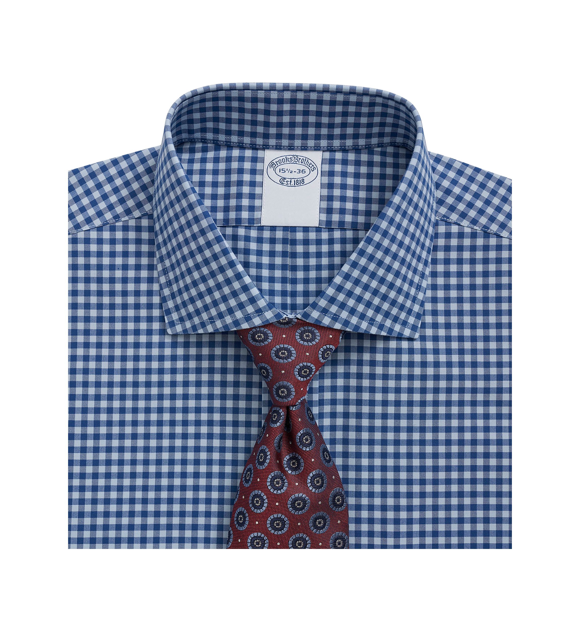 Mens Stretch Supima Cotton Non Iron Poplin English Spread Collar Gingham Dress Shirt