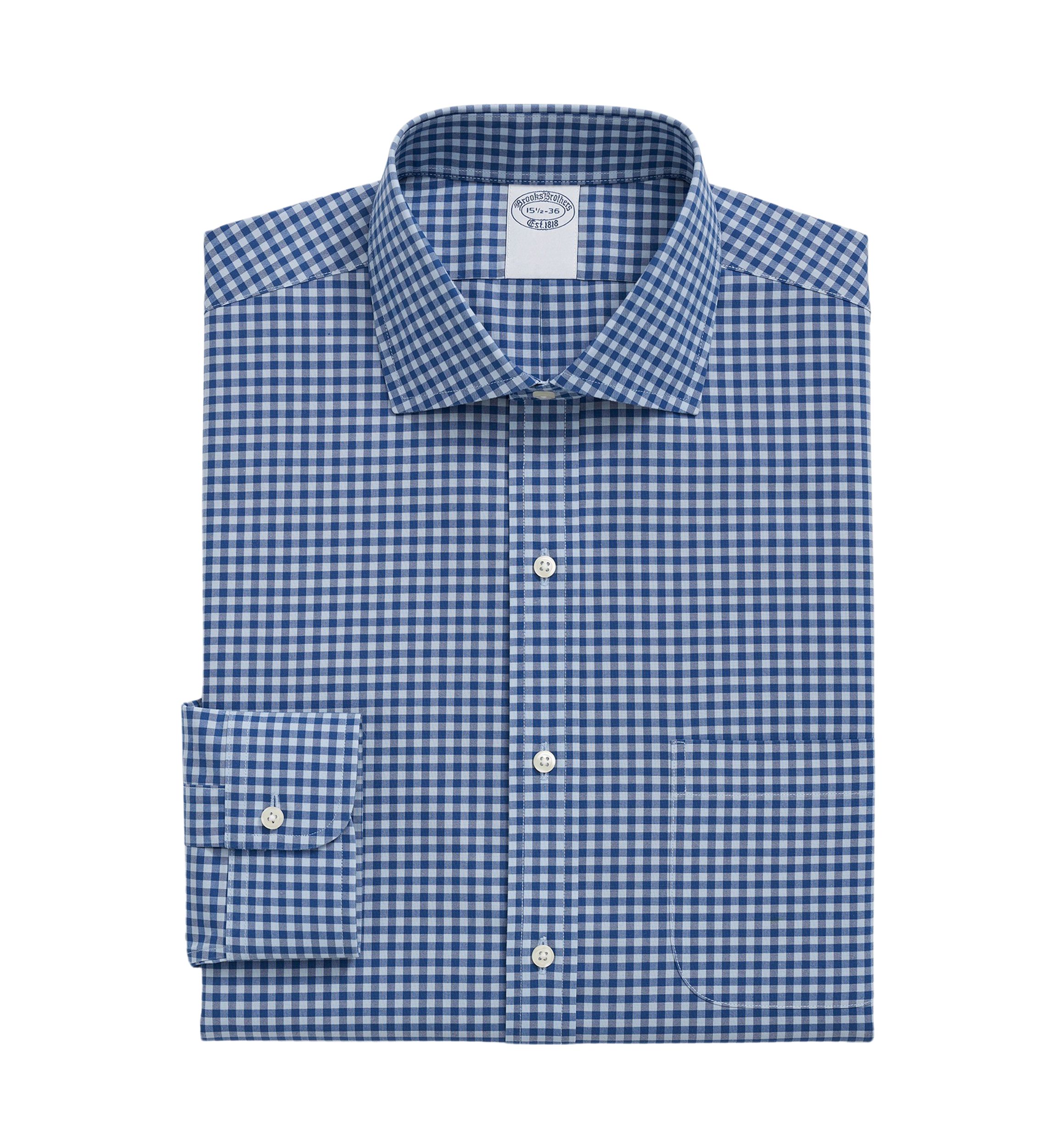 Mens Stretch Supima Cotton Non Iron Poplin English Spread Collar Gingham Dress Shirt