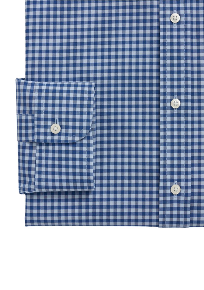 Mens Stretch Supima Cotton Non Iron Poplin English Spread Collar Gingham Dress Shirt