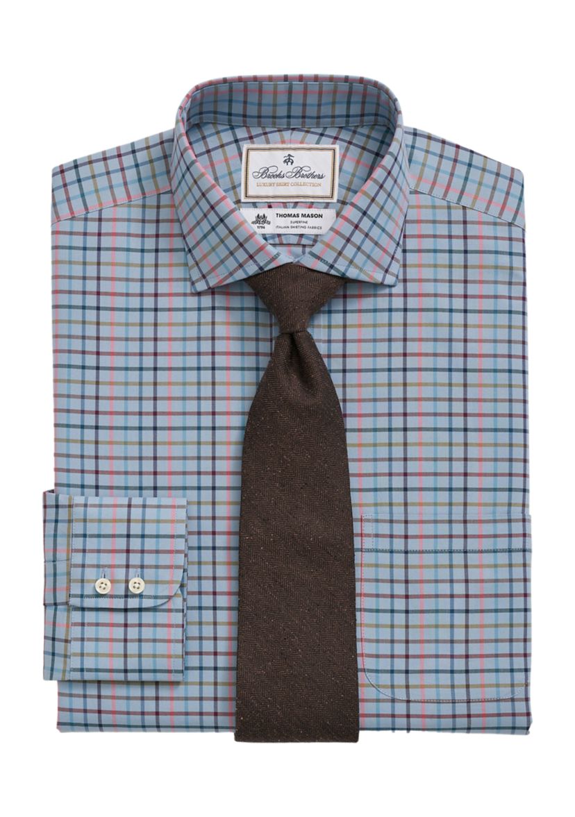 Mens X Thomas Mason Cotton Twill Londoner Collar Checked Dress Shirt