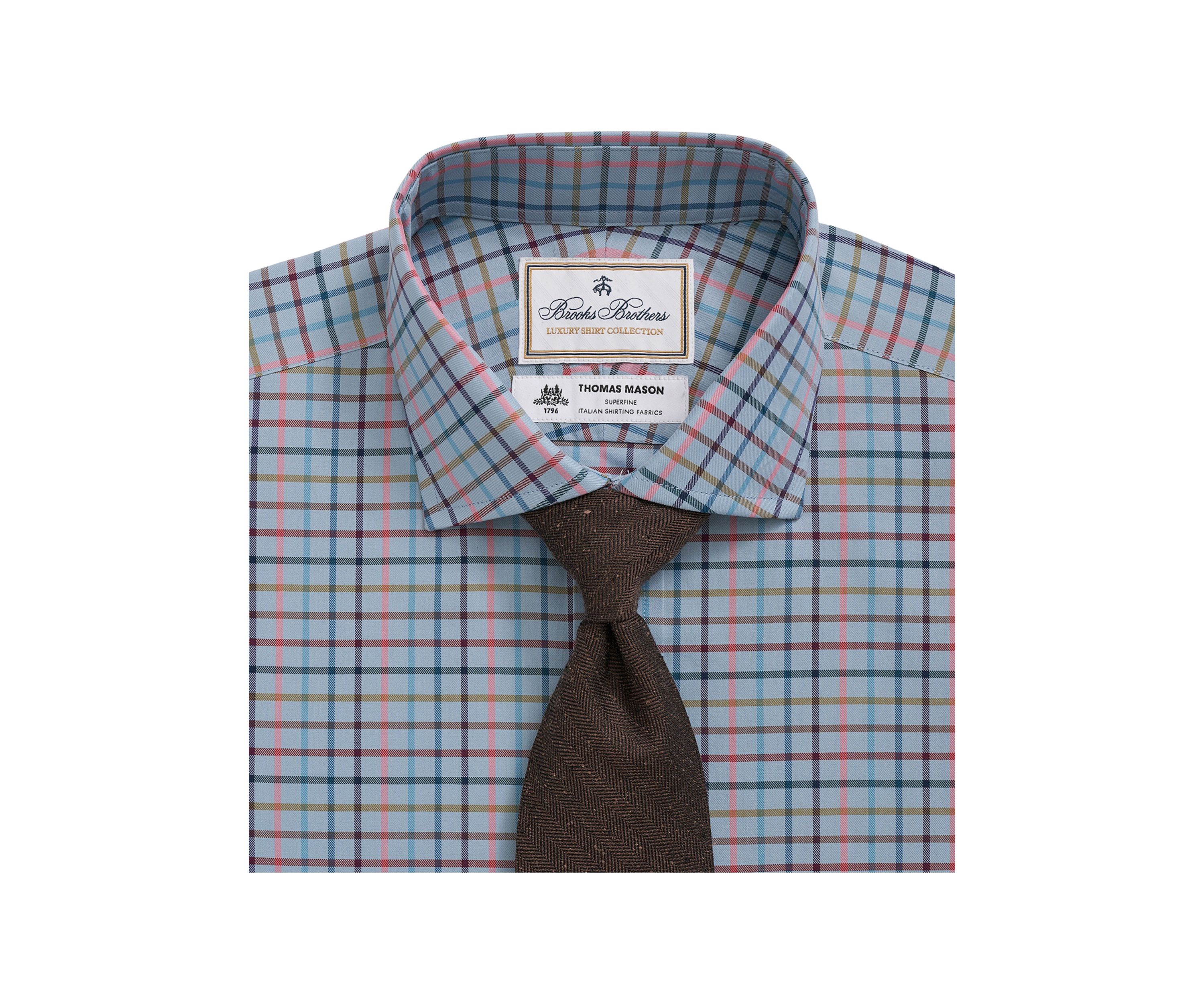 Mens X Thomas Mason Cotton Twill Londoner Collar Checked Dress Shirt